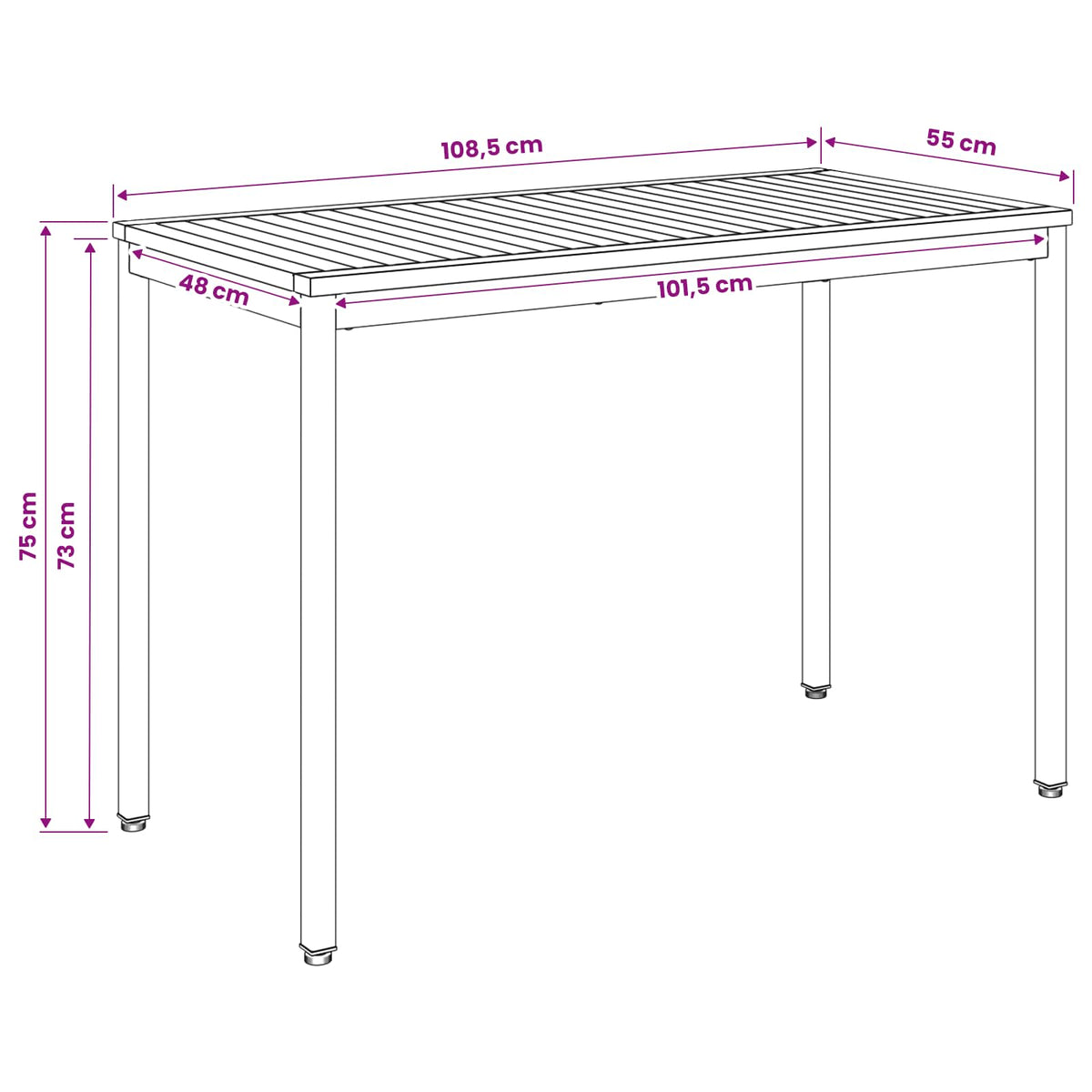 Stol za večeru u vrtu Prirodna i kava 108,5 x 55 x 75 cm