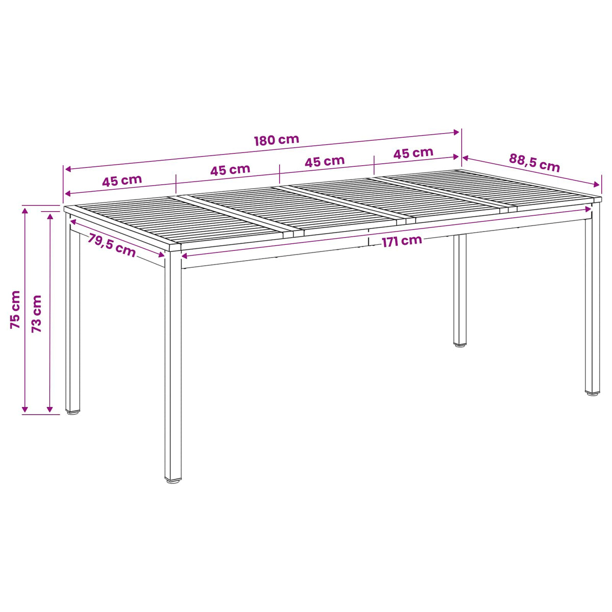 Stol za večeru u vrtu Bijela 180 x 88,5 x 75 cm