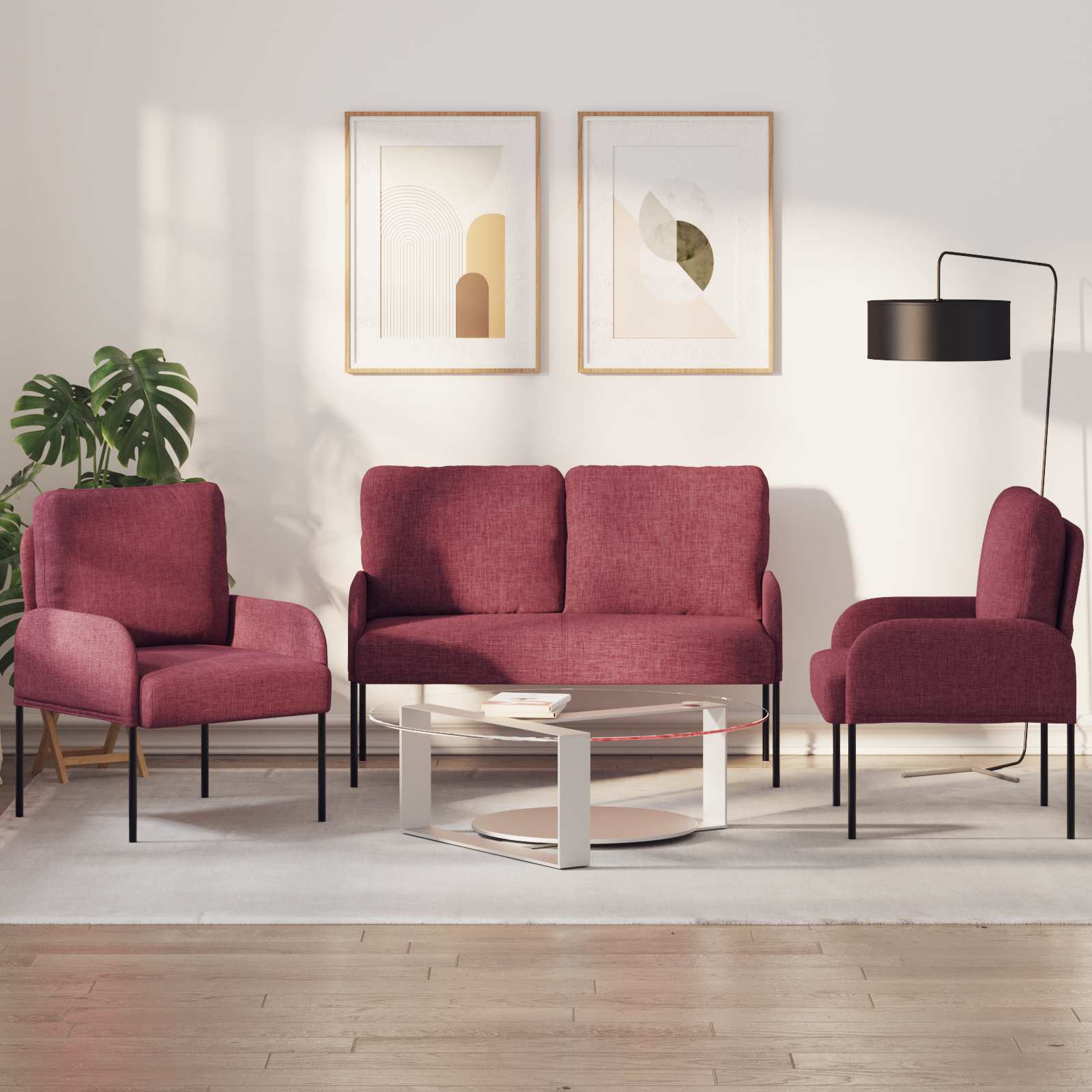 Setovi sofa 3 pcs Vinska crvena 115 x 56 x 80 cm Šperploča