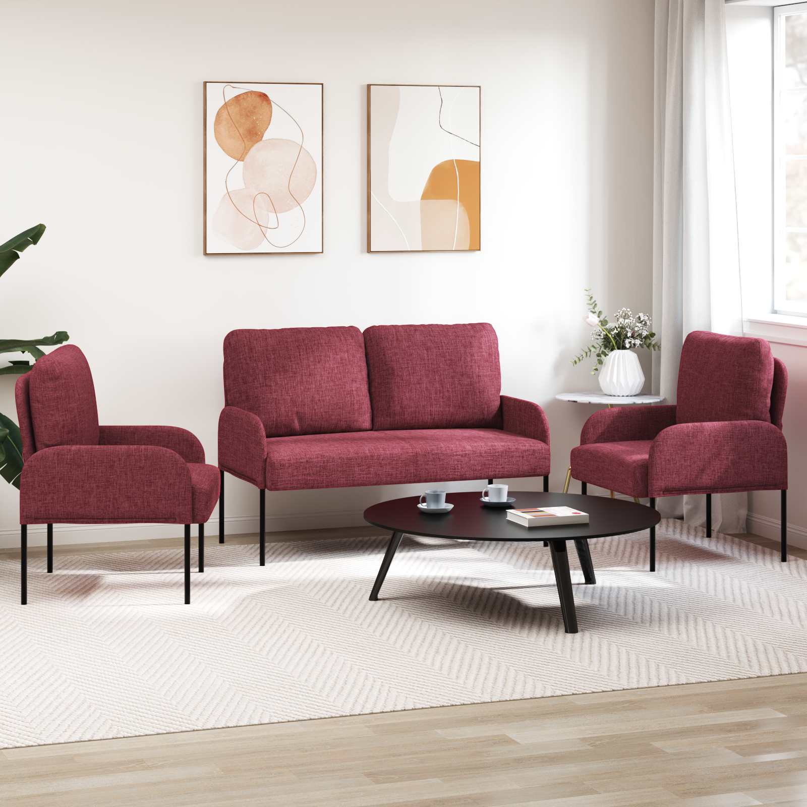 Setovi sofa 3 pcs Vinska crvena 115 x 56 x 80 cm Šperploča