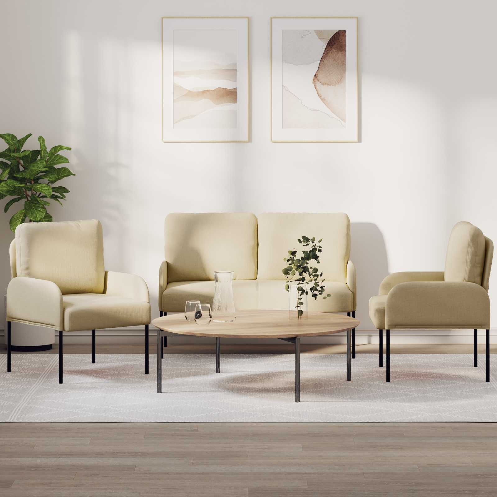 Setovi sofa s jastukom 3 pcs Krema 115 x 56 x 80 cm Šperploča