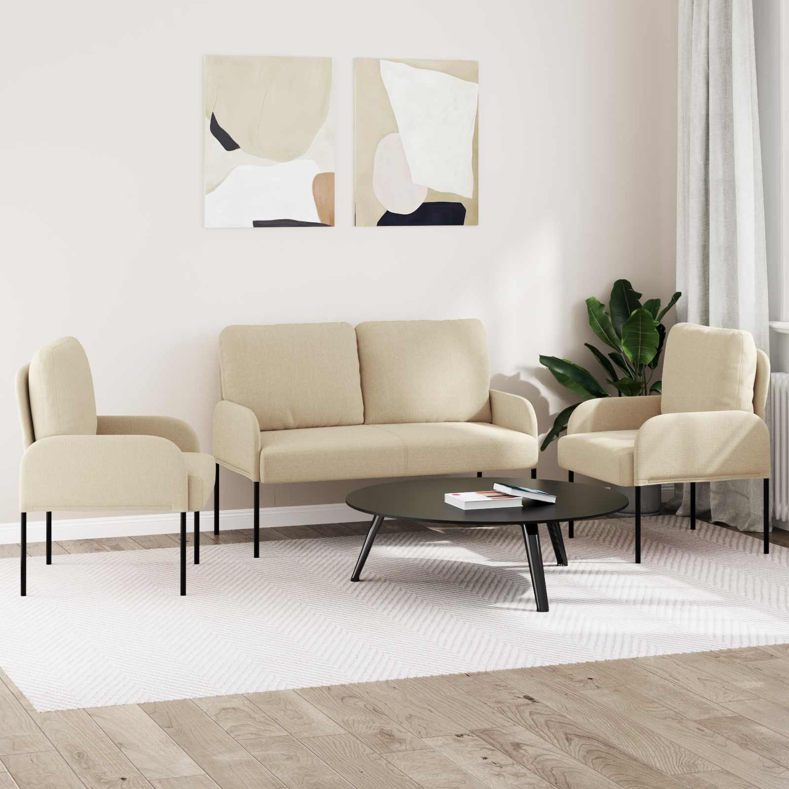 Setovi sofa s jastukom 3 pcs Krema 115 x 56 x 80 cm Šperploča