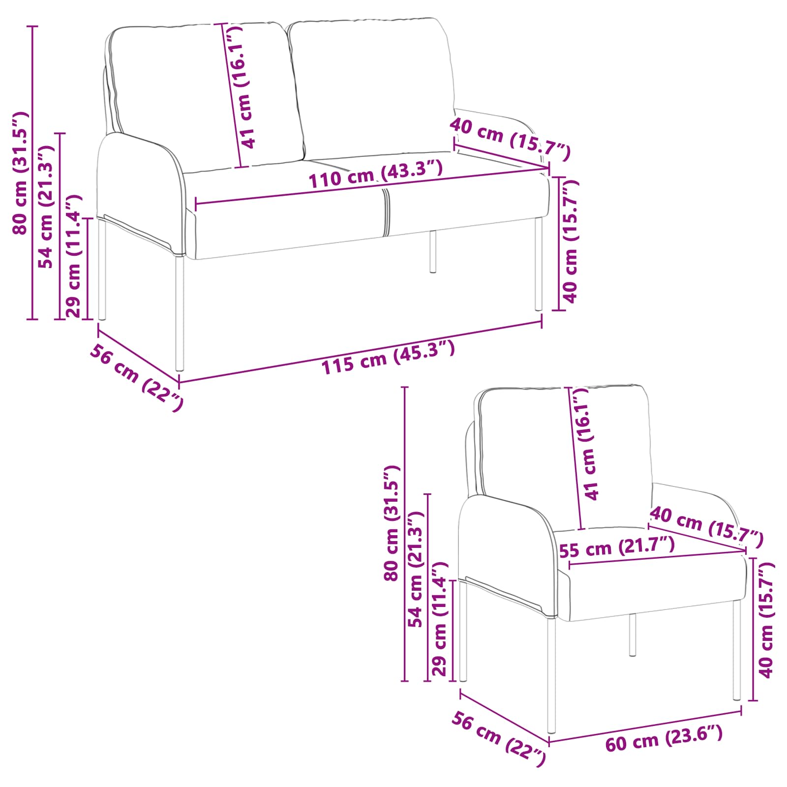 Setovi sofa s jastukom 3 pcs Krema 115 x 56 x 80 cm Šperploča