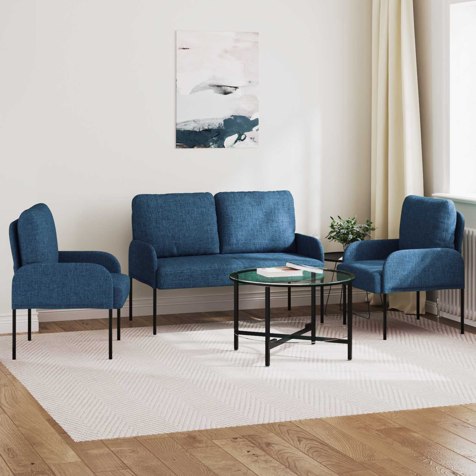 Setovi sofa s jastukom 3 pcs Plava 115 x 56 x 80 cm Šperploča