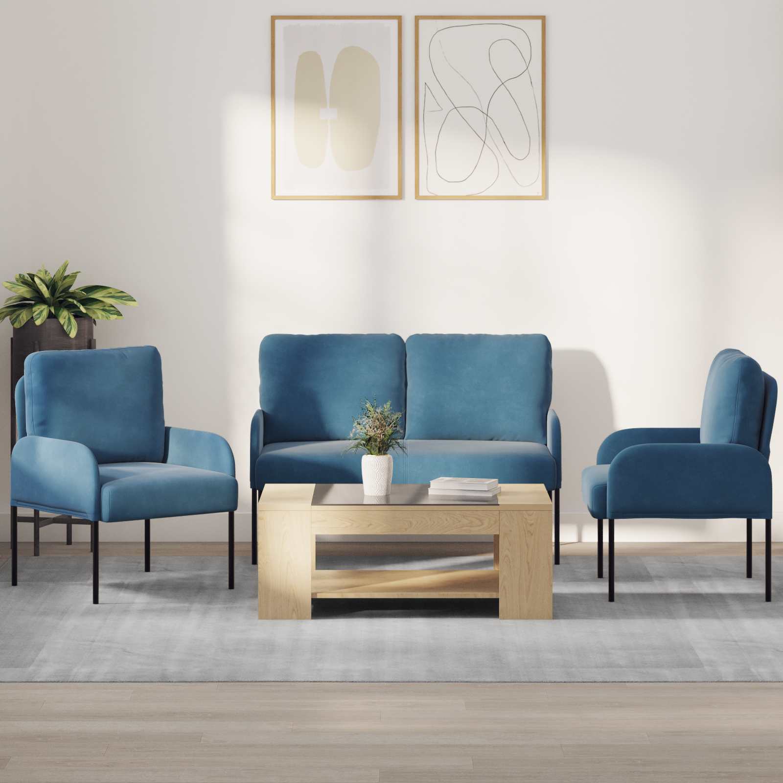 Setovi sofa s jastukom 3 pcs Plava 115 x 56 x 80 cm Šperploča