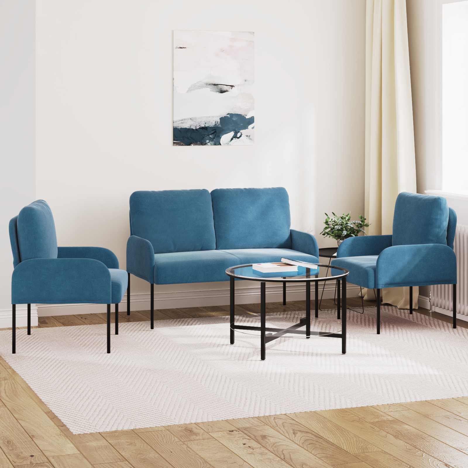 Setovi sofa s jastukom 3 pcs Plava 115 x 56 x 80 cm Šperploča