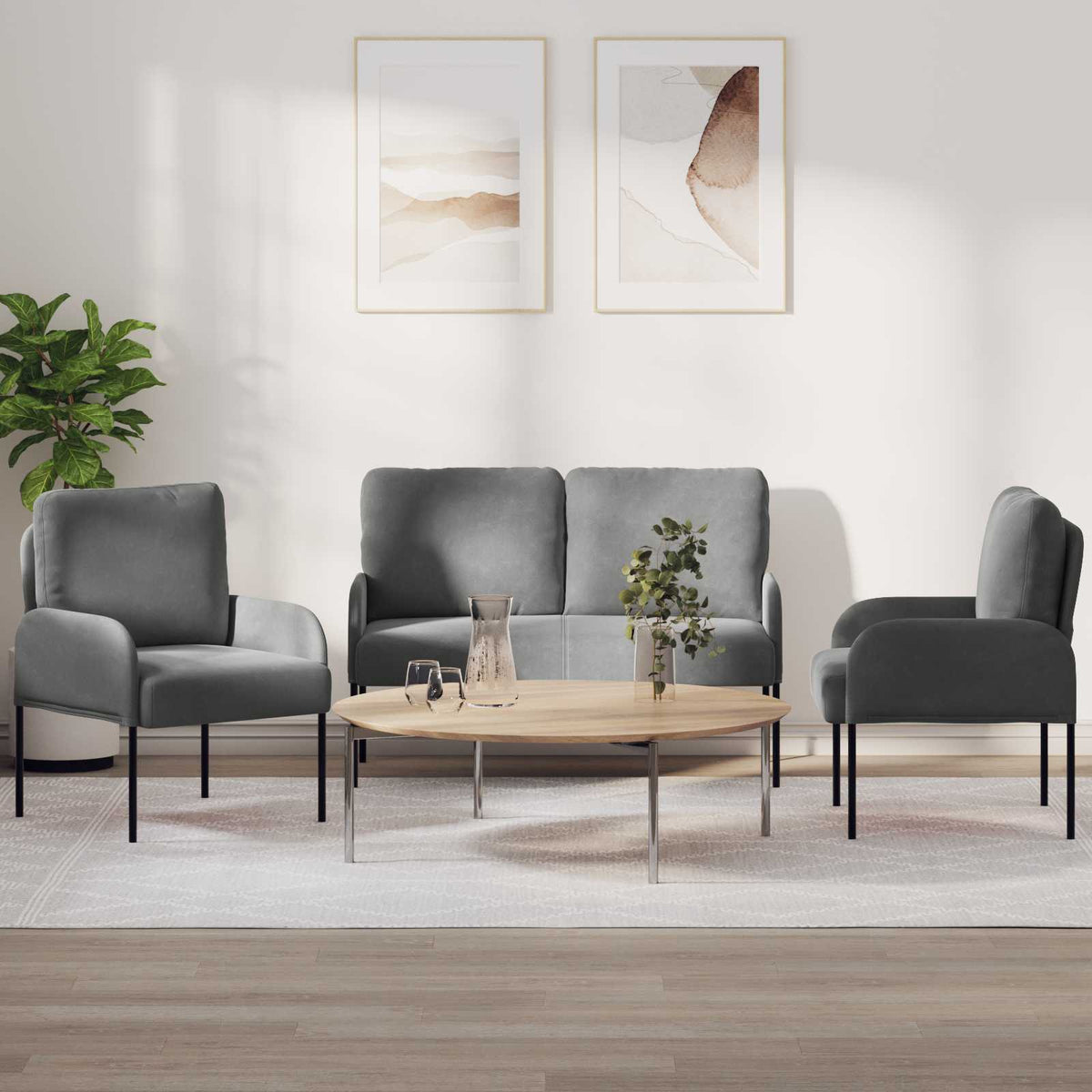 Setovi sofa 3 pcs Svijetlo siva 115 x 56 x 80 cm Šperploča