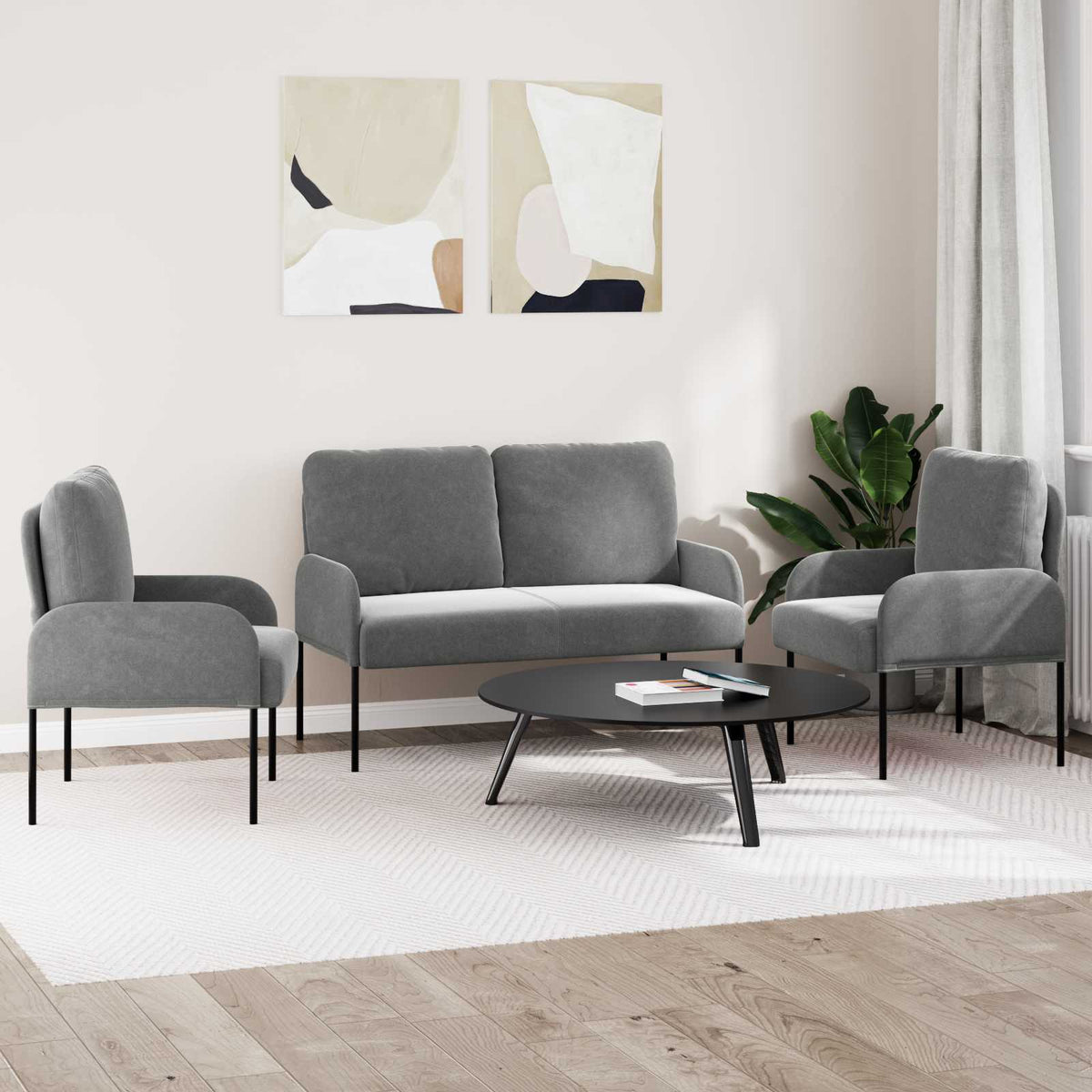Setovi sofa 3 pcs Svijetlo siva 115 x 56 x 80 cm Šperploča