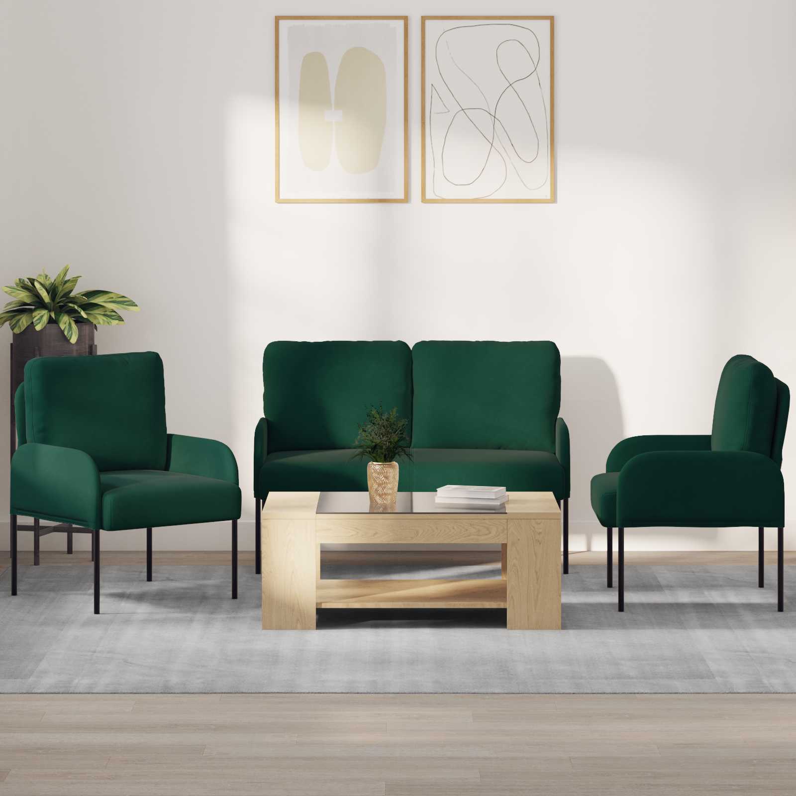 Setovi sofa 3 pcs Tamnozelena 115 x 56 x 80 cm Šperploča