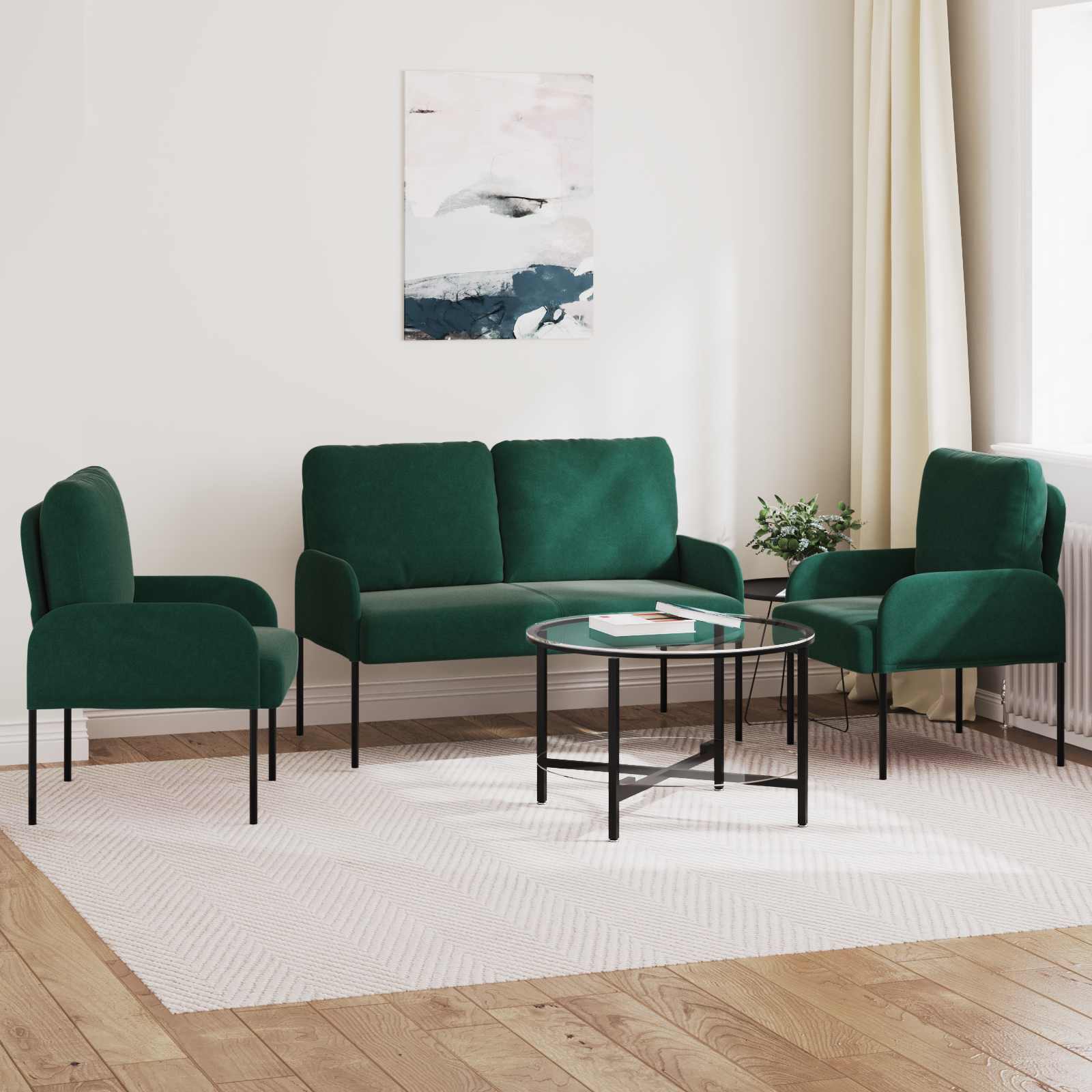 Setovi sofa 3 pcs Tamnozelena 115 x 56 x 80 cm Šperploča