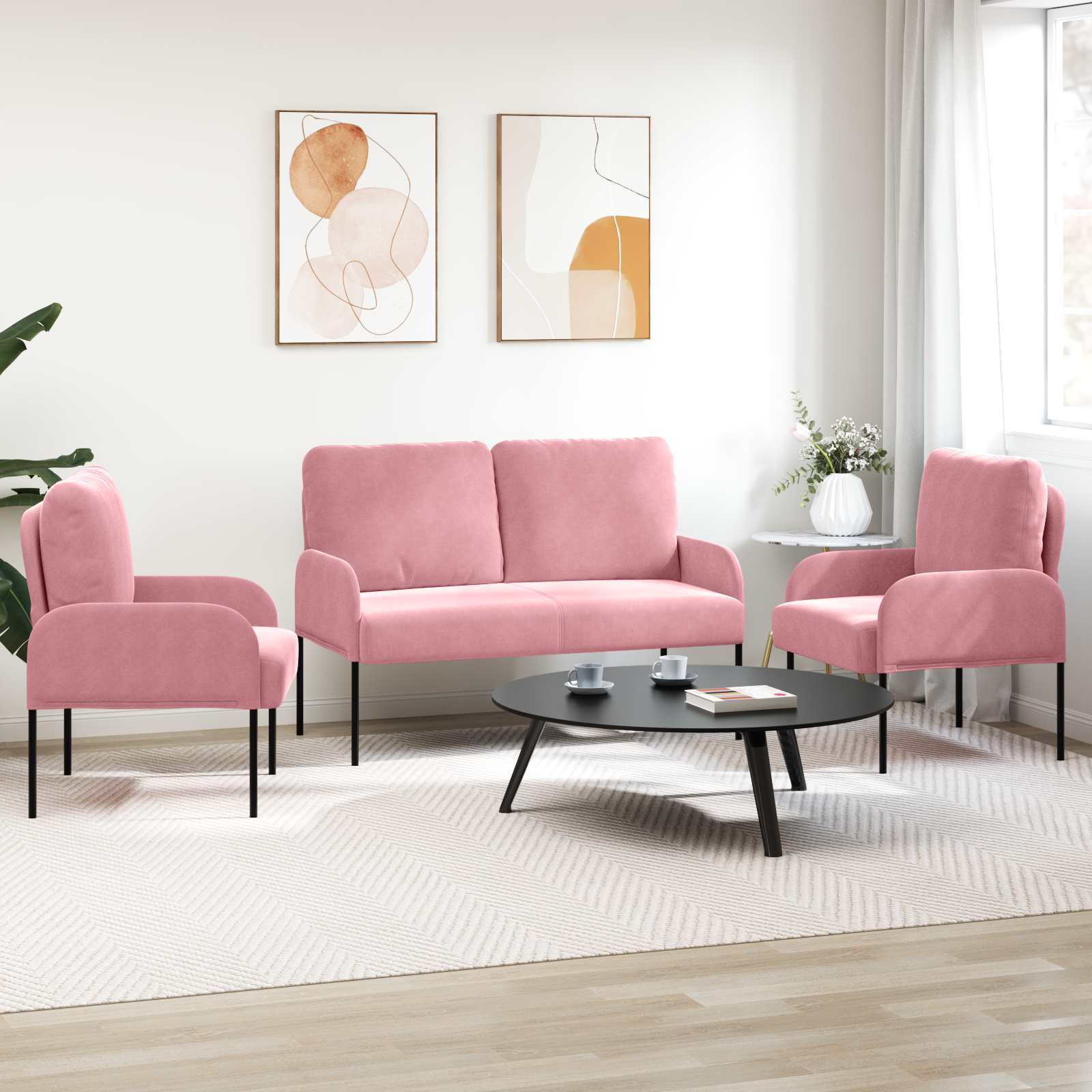 Setovi sofa 3 pcs Ružičasta 115 x 56 x 80 cm Šperploča