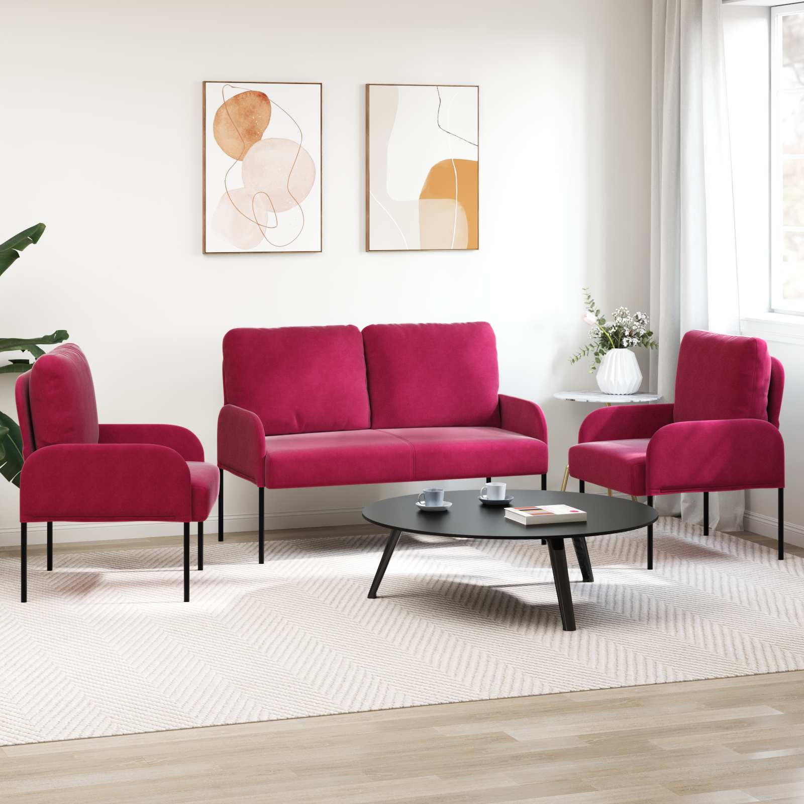 Setovi sofa 3 pcs Vinska crvena 115 x 56 x 80 cm Šperploča