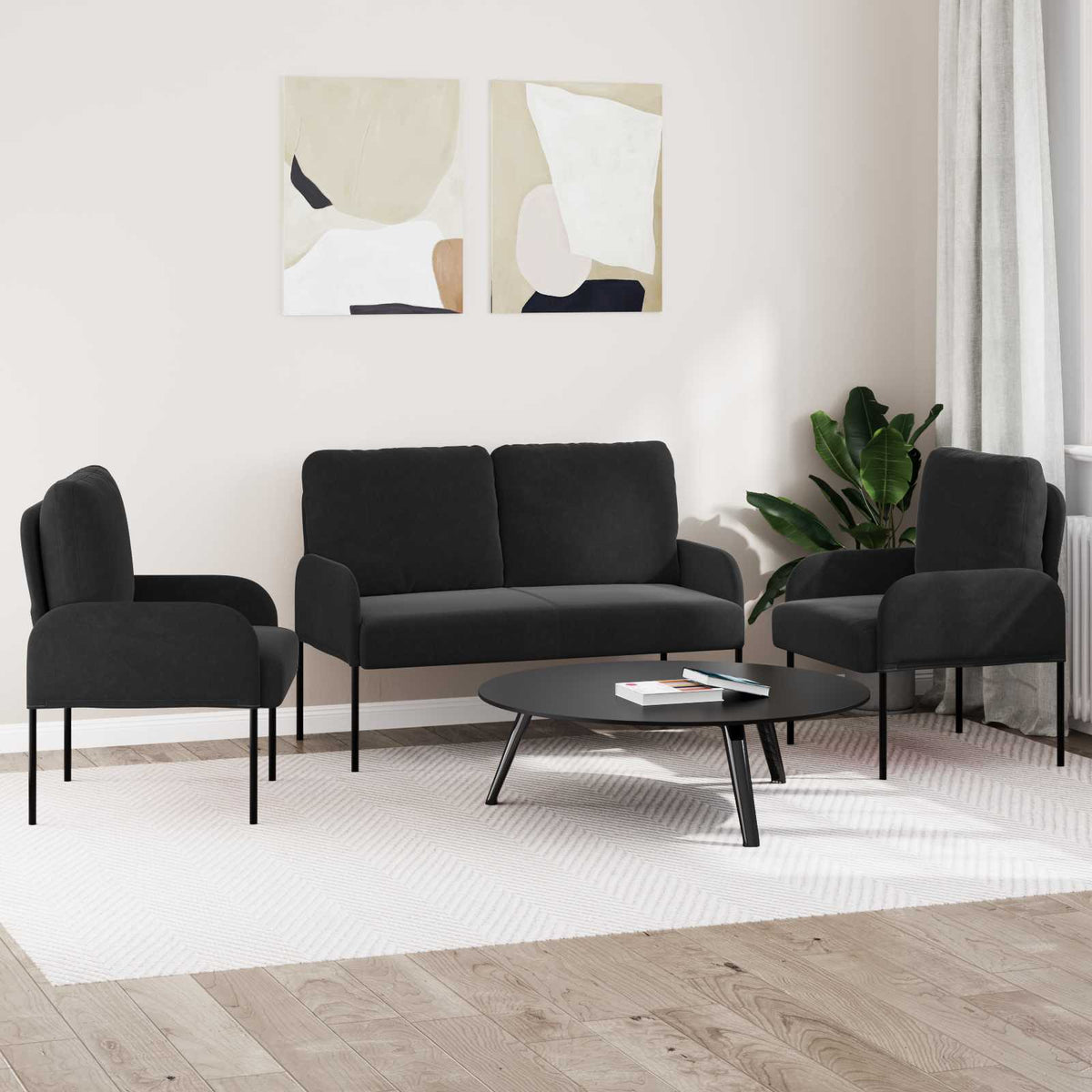 Setovi sofa s jastukom 3 pcs Crna 115 x 56 x 80 cm Šperploča