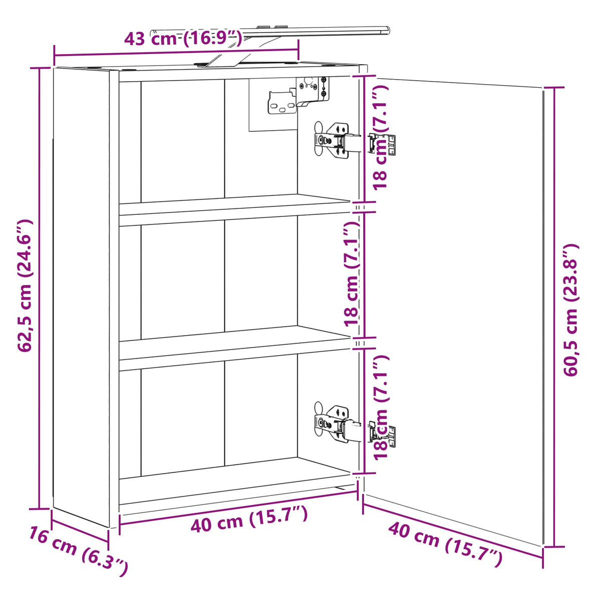 Kupaonski ormar s ogledalom Zidne Crni hrast 43 x 16 x 62.5 cm
