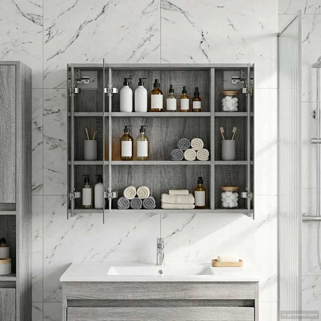 Kupaonski ormar s ogledalom Siva Sonoma 73,5 x 16 x 62,5 cm