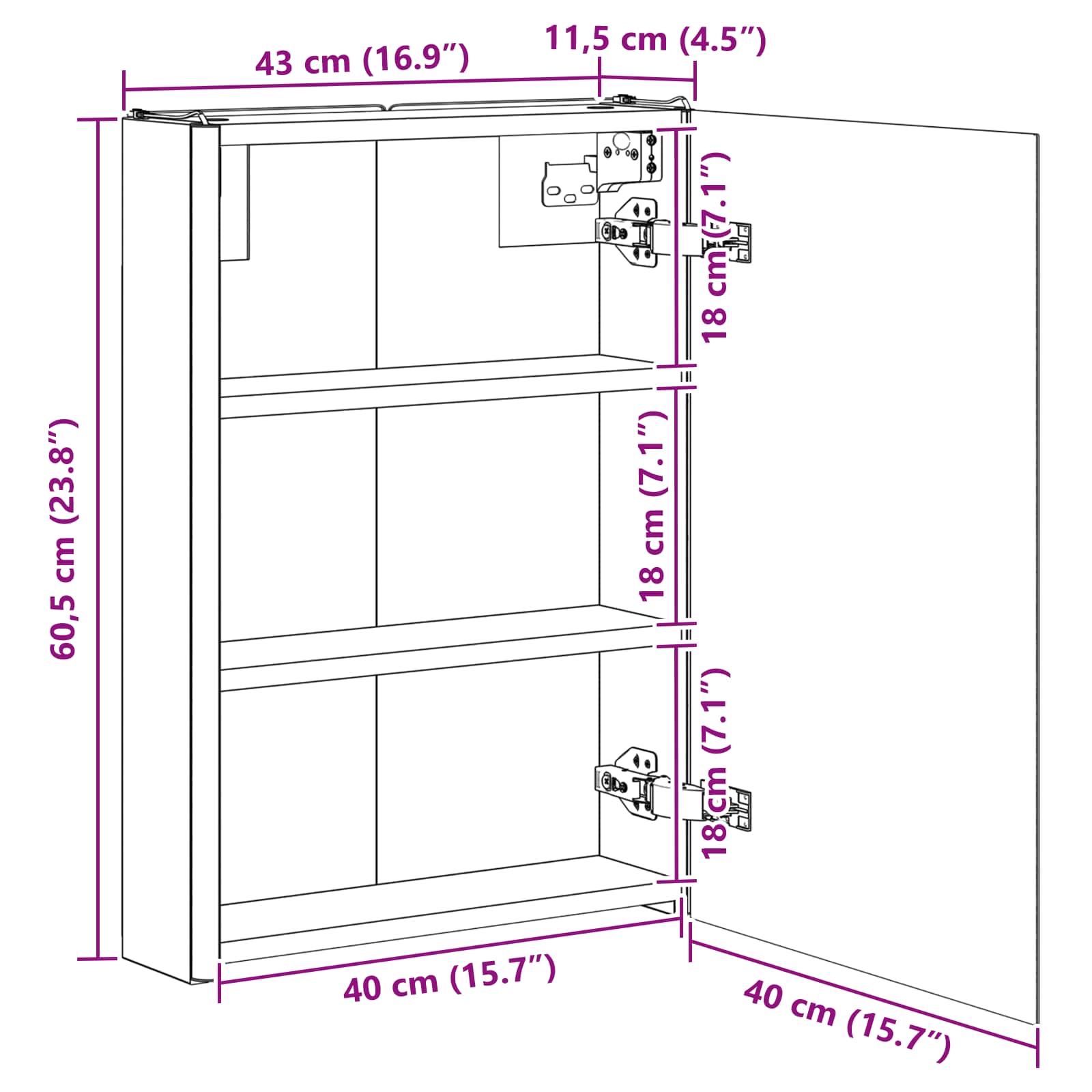 Kupaonski ormar s ogledalom Sonoma hrast 43 x 11,5 x 60,5 cm