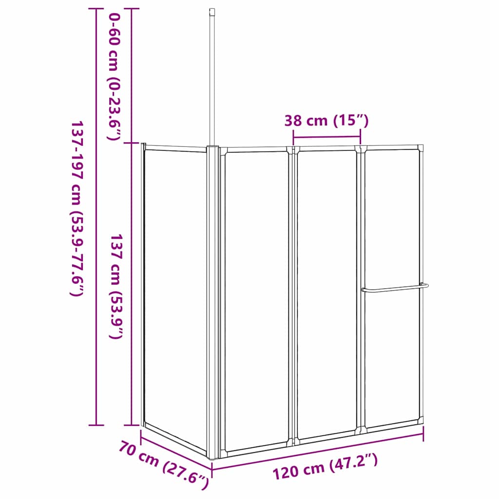 Zavjesa za kadu Matirano 120 x 70 x 137 cm Aluminij