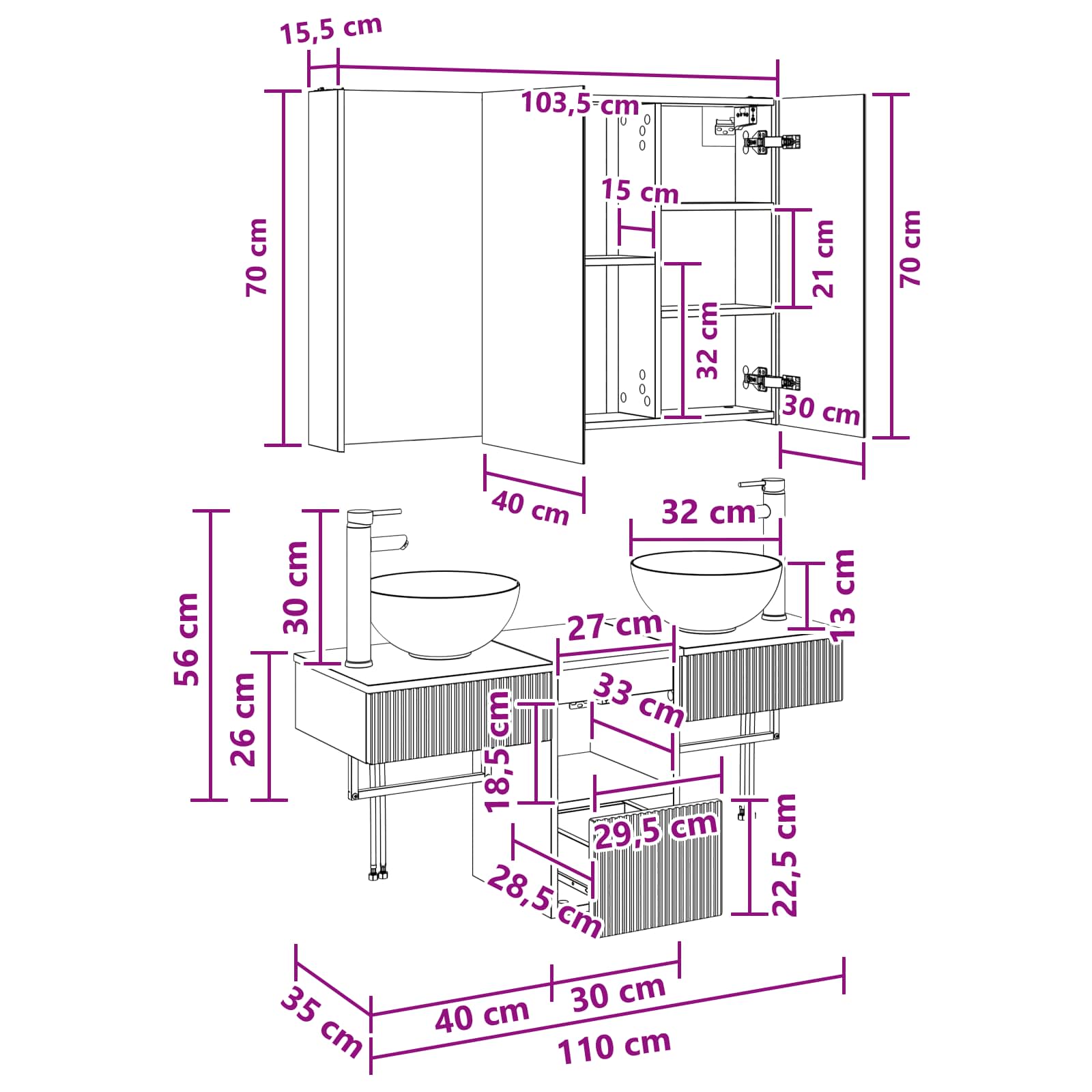 Set ormarića za kupaonicu 4 pcs Dimljeni hrast
