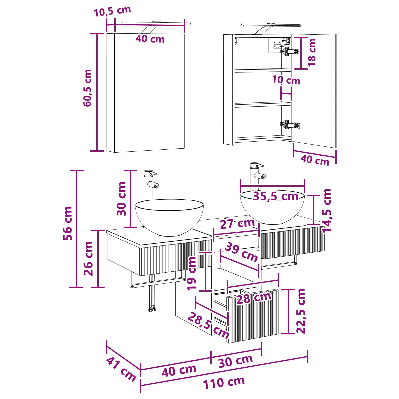 Set ormarića za kupaonicu 5 pcs Dimljeni hrast