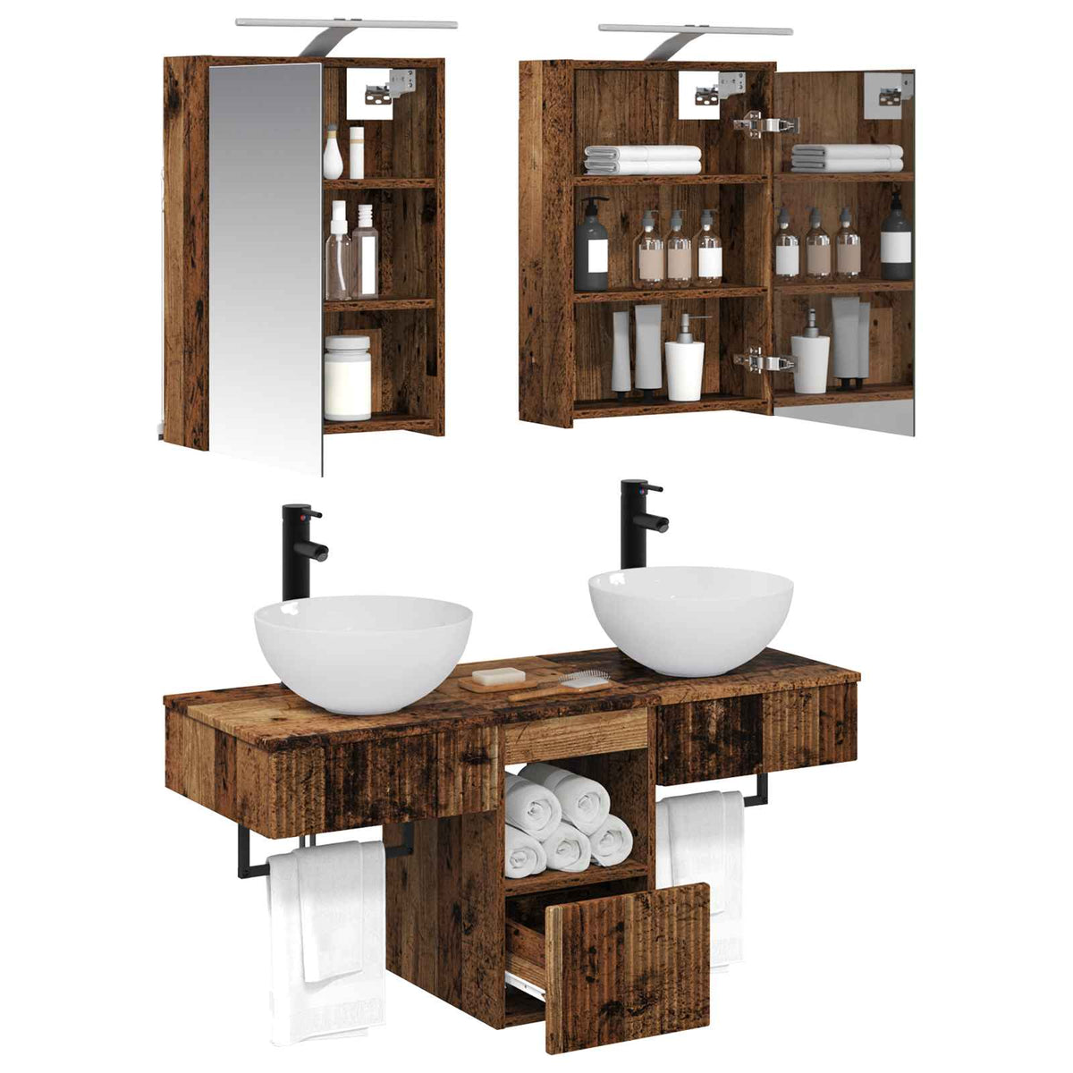 Set ormarića za kupaonicu 5 pcs Staro drvo 43 x 16 x 62,5 cm