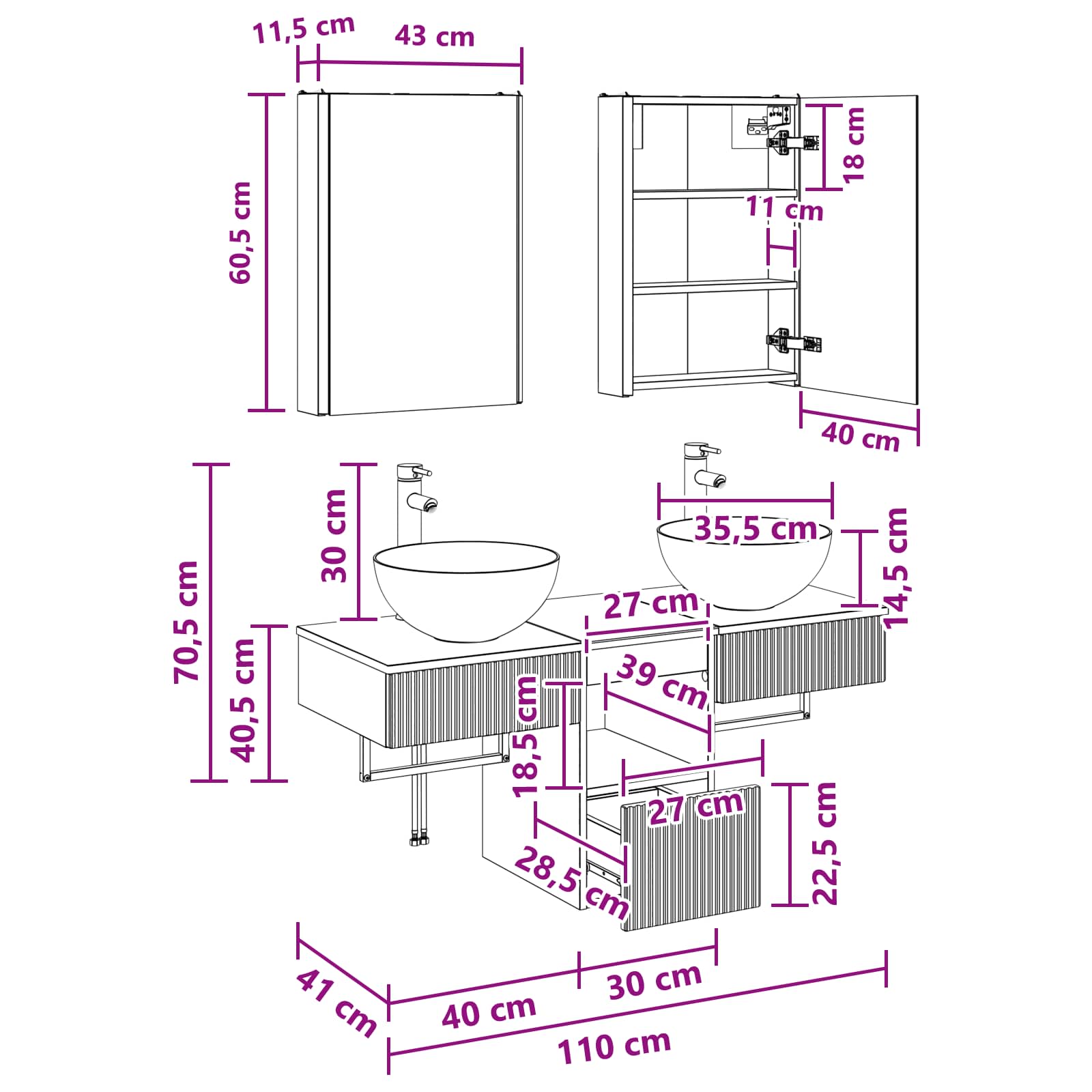 Set ormarića za kupaonicu 5 pcs Betonska siva
