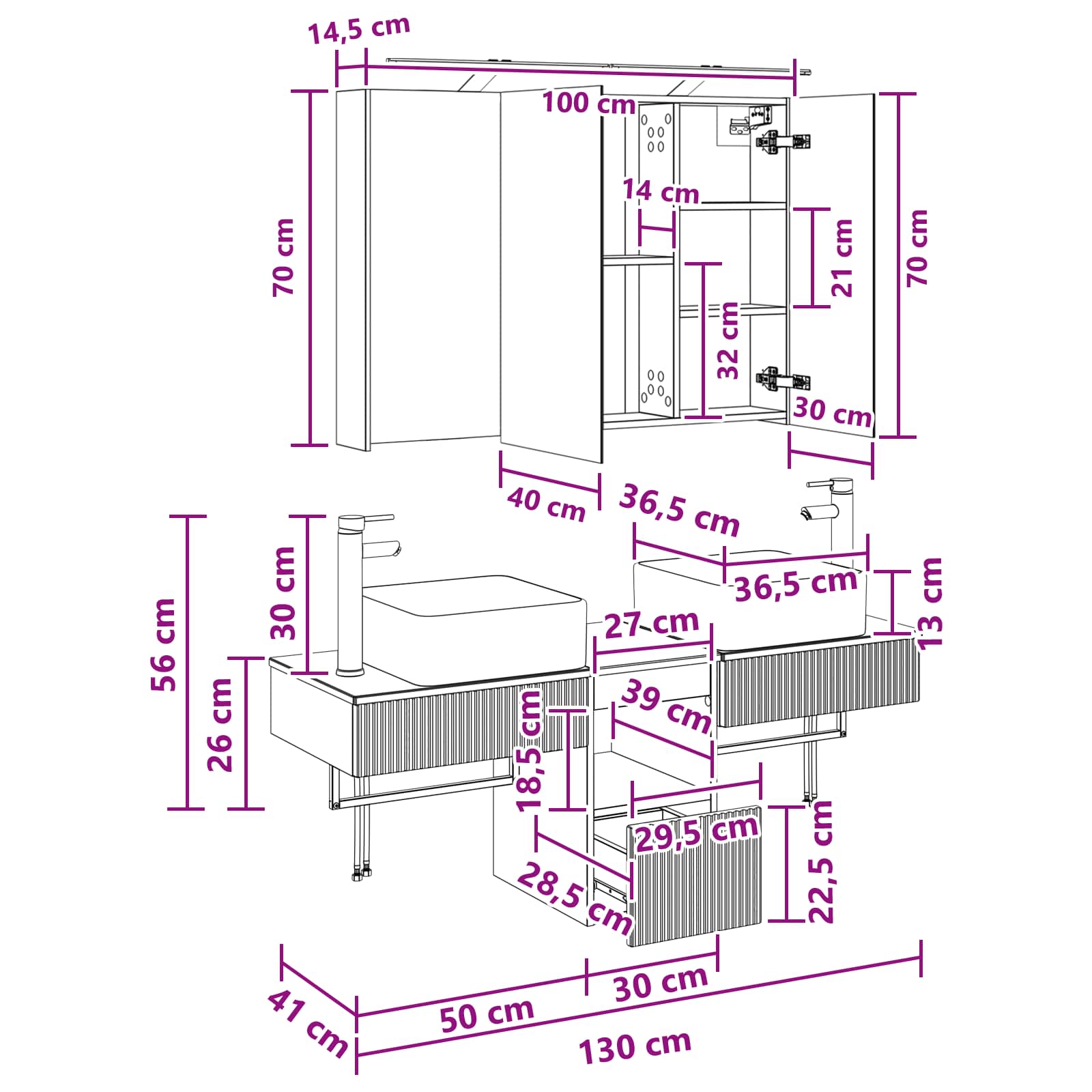 Set ormarića za kupaonicu 4 pcs Betonska siva