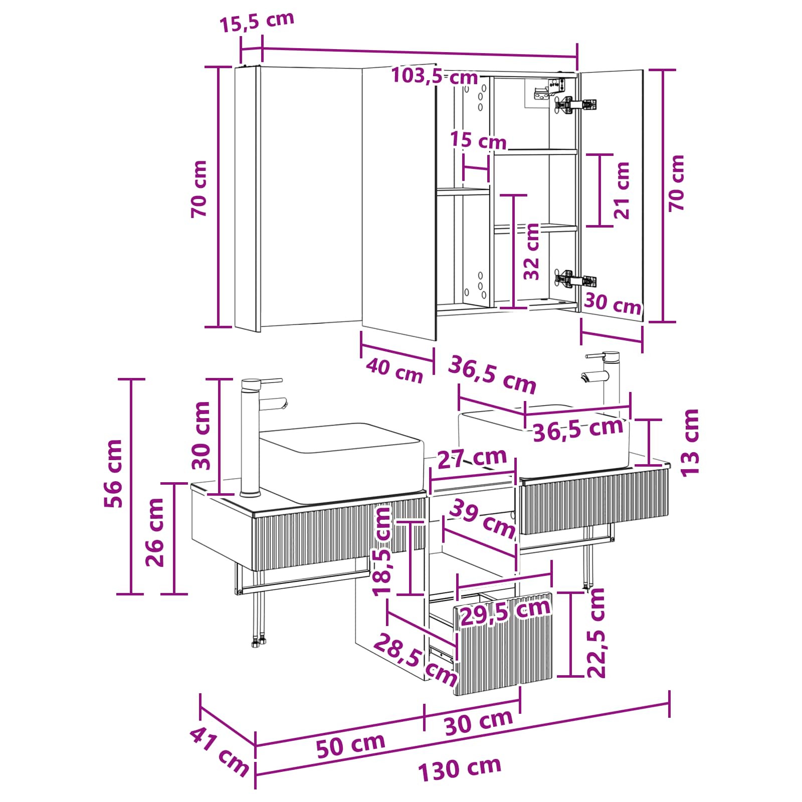 Set ormarića za kupaonicu 4 pcs Dimljeni hrast
