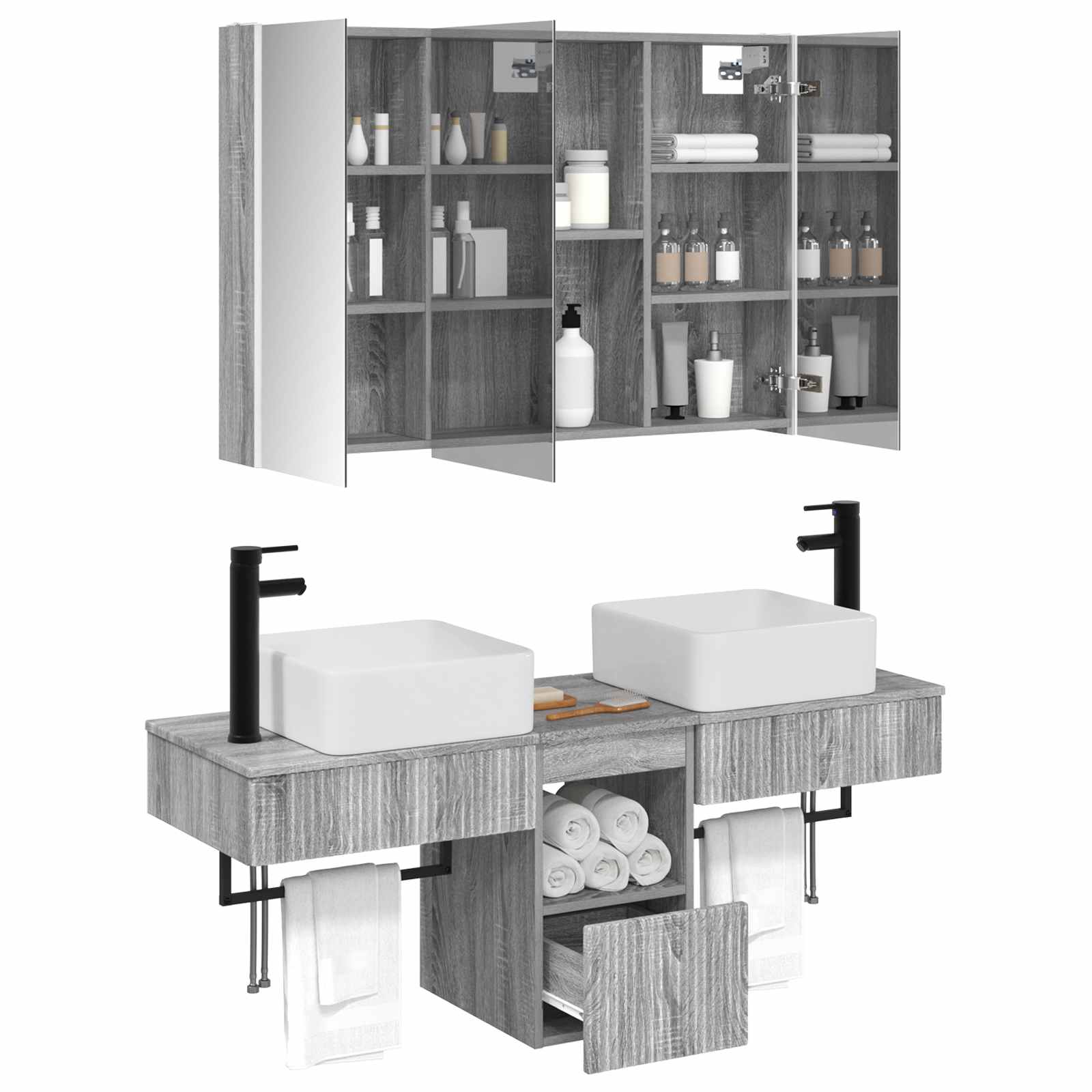 Set ormarića za kupaonicu 4 pcs Siva Sonoma