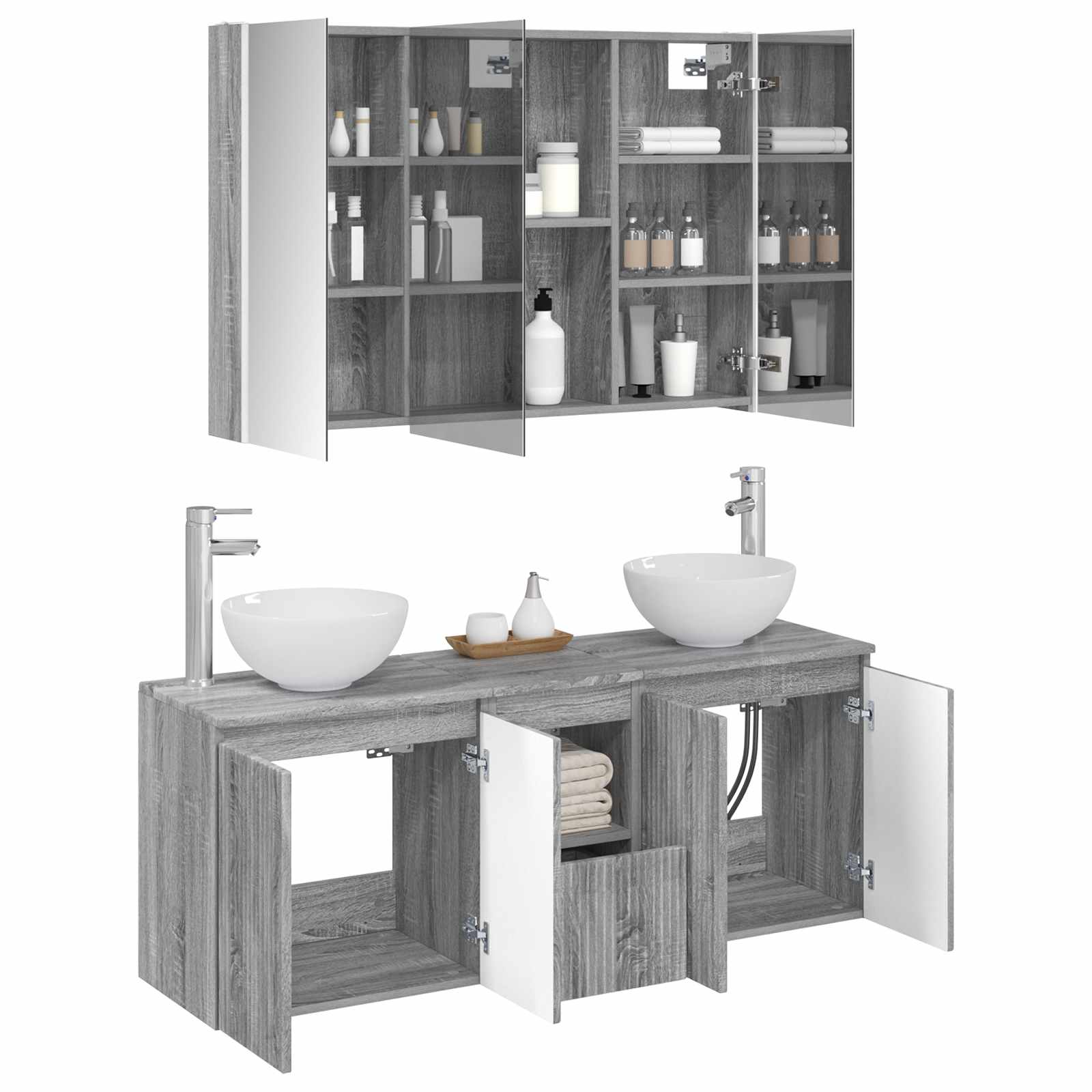 Set ormarića za kupaonicu 4 pcs Siva Sonoma