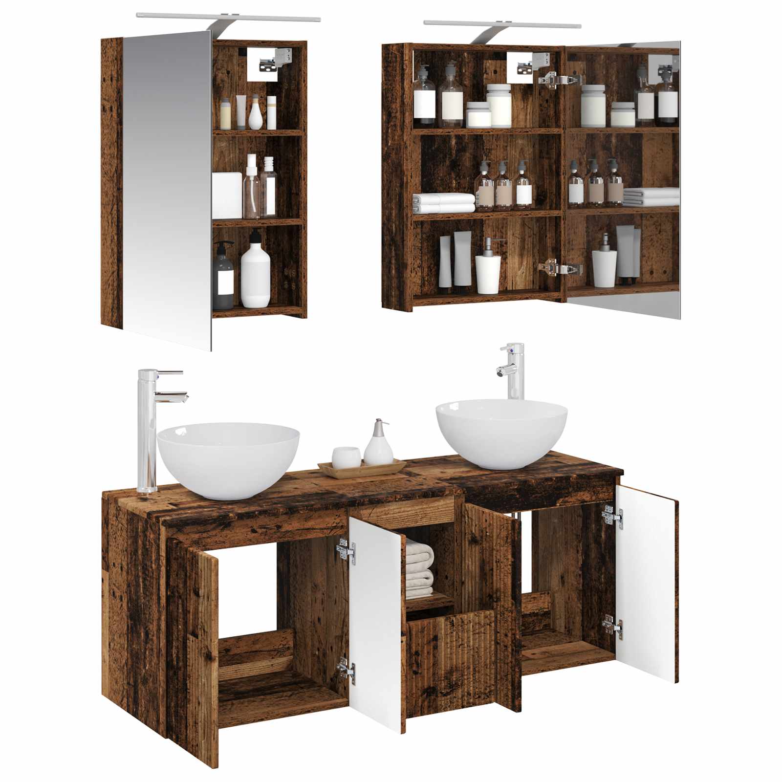 Set ormarića za kupaonicu 5 pcs Staro drvo 50 x 14,5 x 70 cm