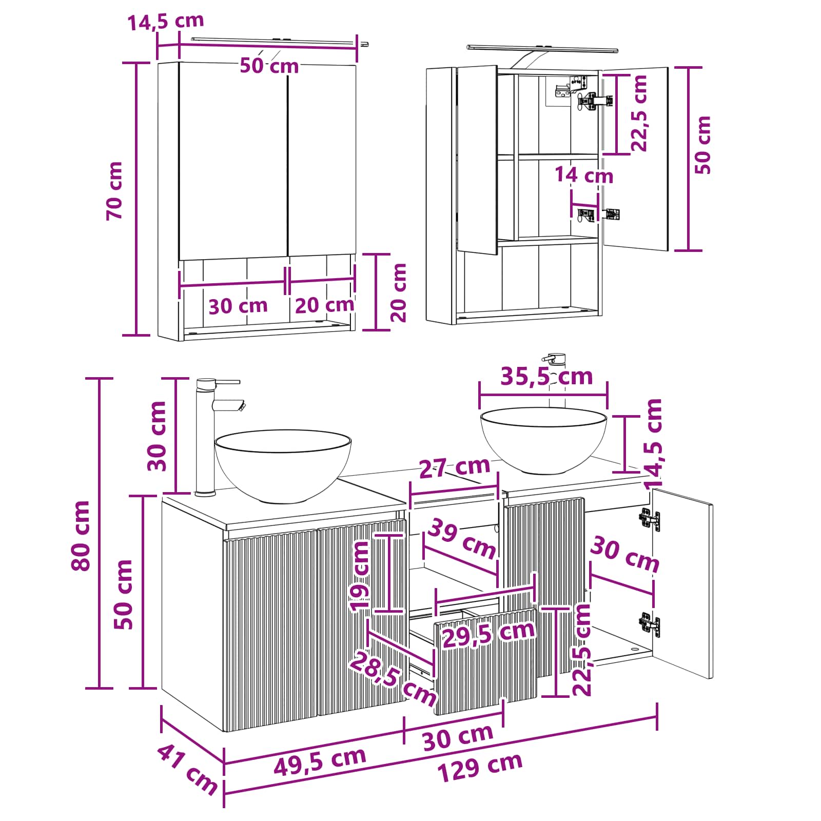 Set ormarića za kupaonicu 5 pcs Staro drvo 50 x 14,5 x 70 cm