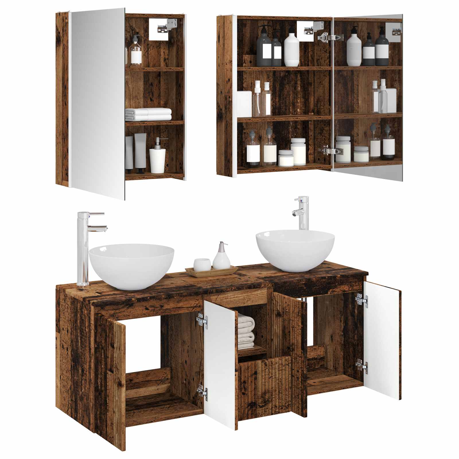 Set ormarića za kupaonicu 5 pcs Staro drvo 53 x 15,5 x 70 cm