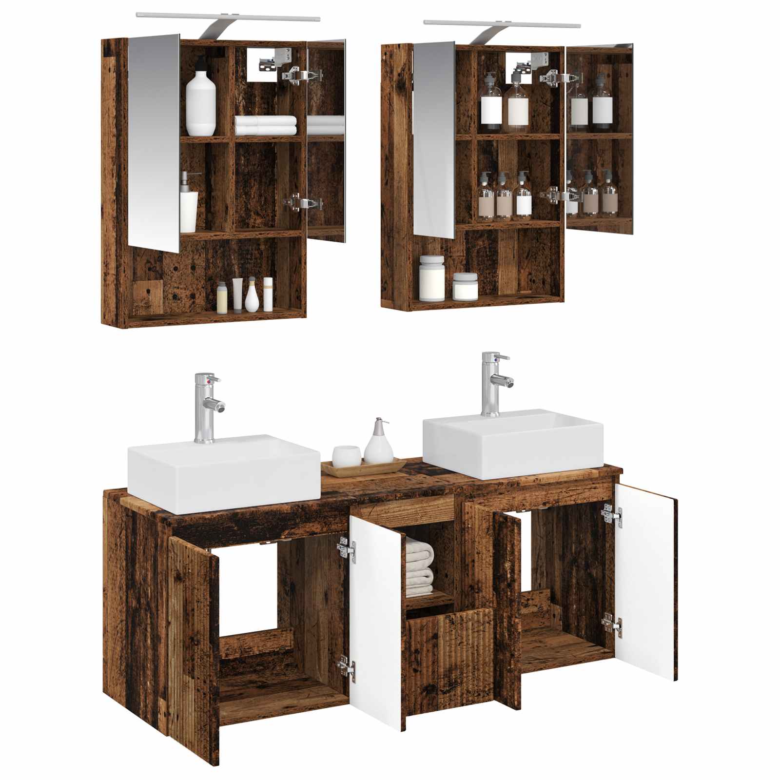 Set ormarića za kupaonicu 5 pcs Staro drvo Konstruirano drvo