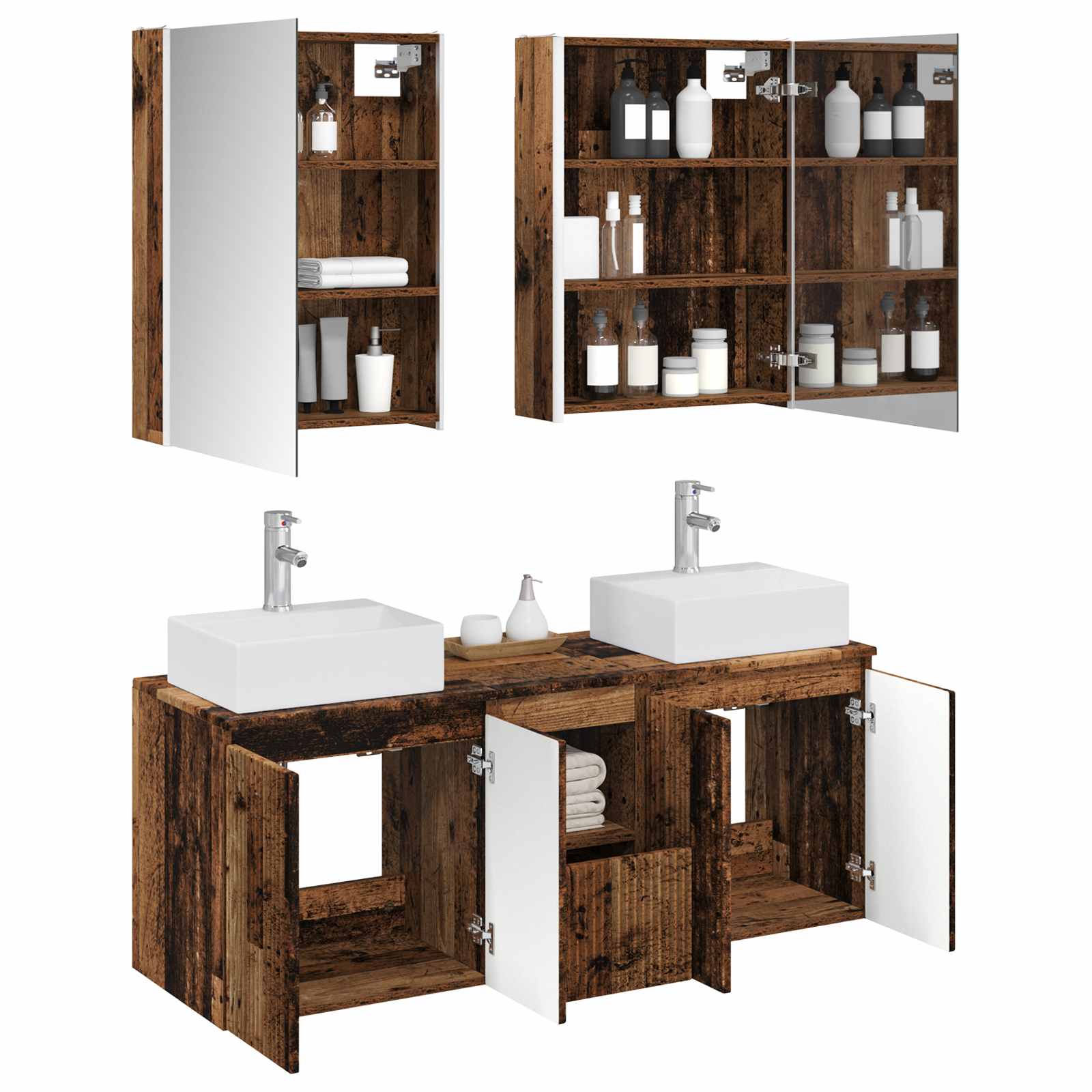 Set ormarića za kupaonicu 5 pcs Staro drvo Konstruirano drvo