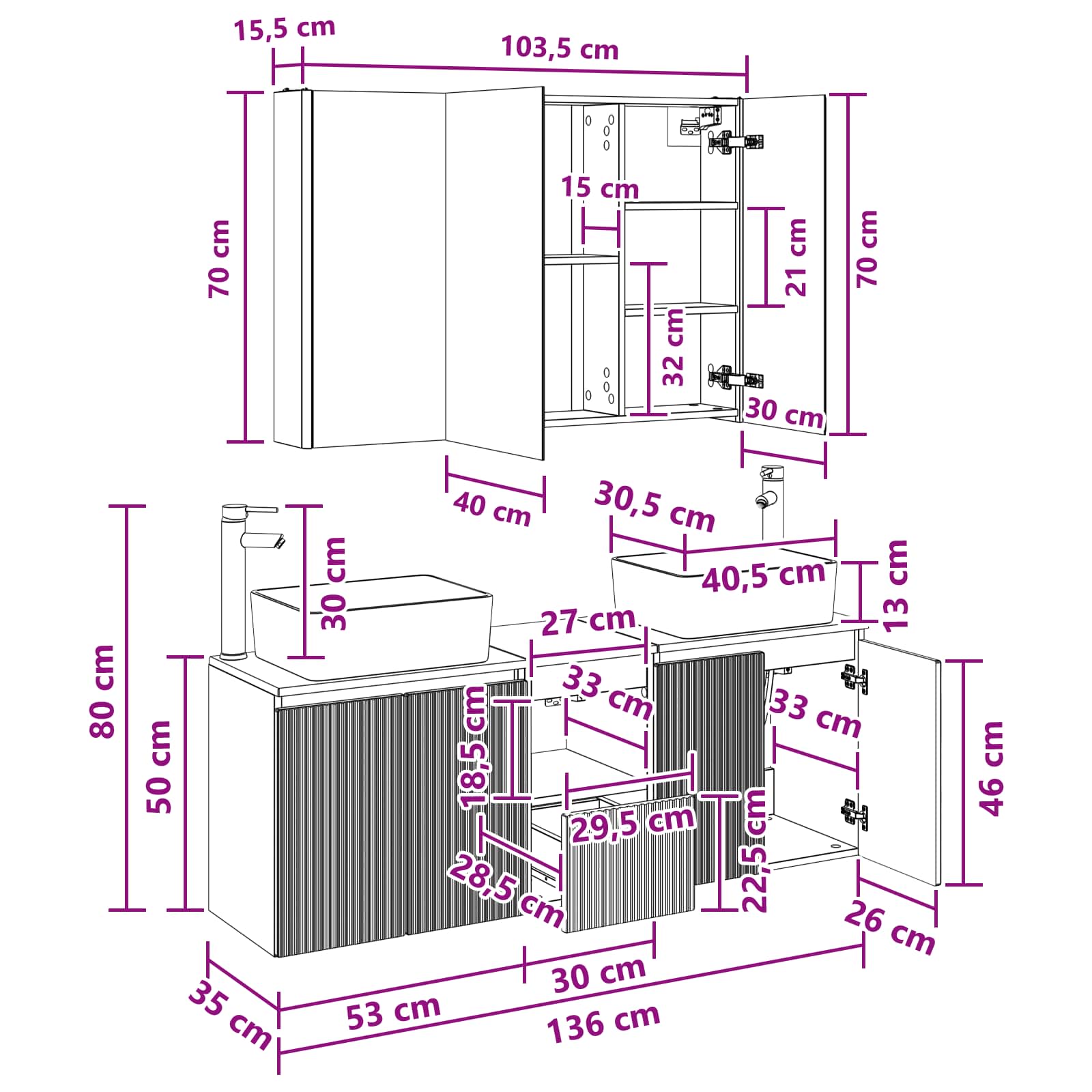 Set ormarića za kupaonicu 4 pcs Dimljeni hrast