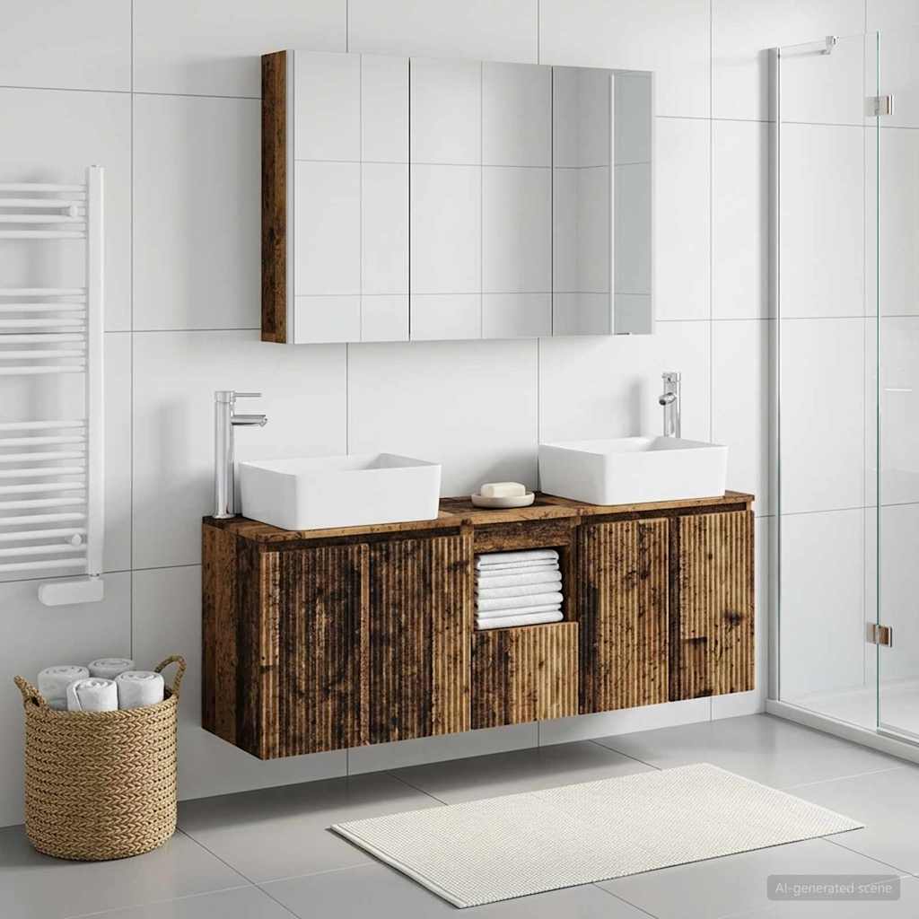 Set ormarića za kupaonicu 4 pcs Staro drvo Konstruirano drvo