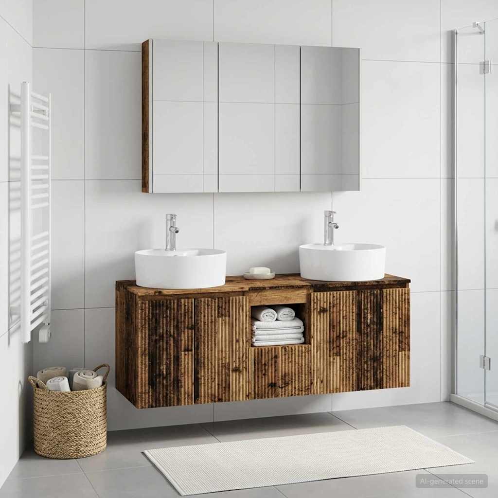 Set ormarića za kupaonicu 4 pcs Staro drvo Konstruirano drvo