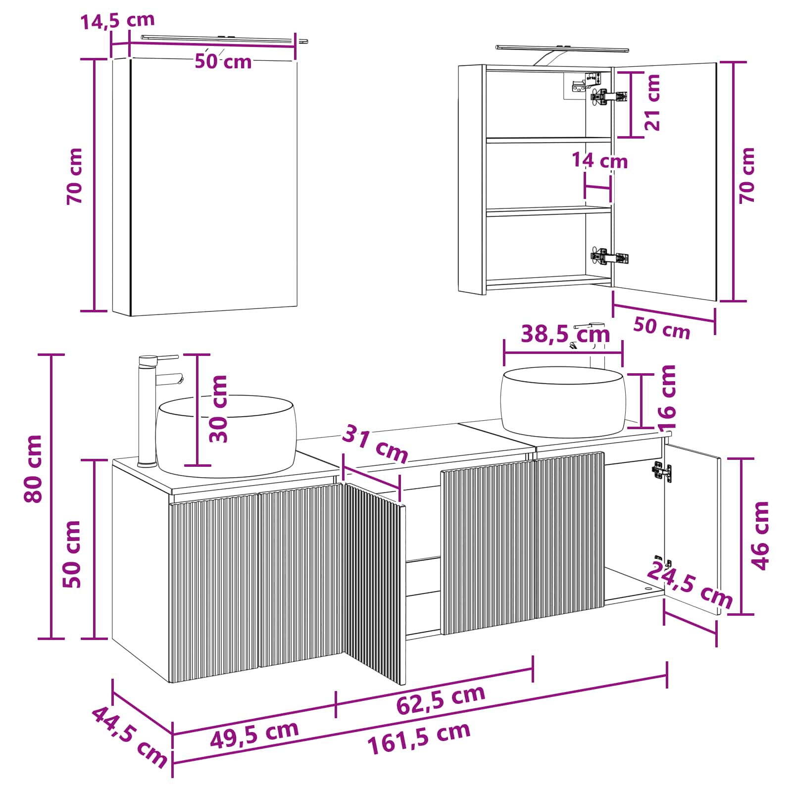 Set ormarića za kupaonicu 5 pcs Bijela Konstruirano drvo
