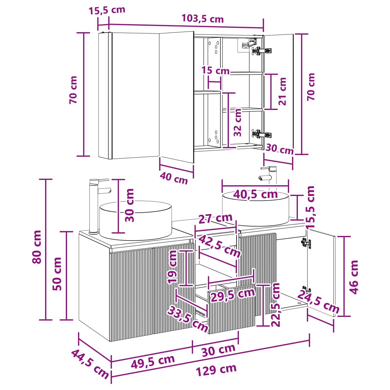 Set ormarića za kupaonicu 4 pcs Staro drvo 103,5 x 15,5 x 70 cm
