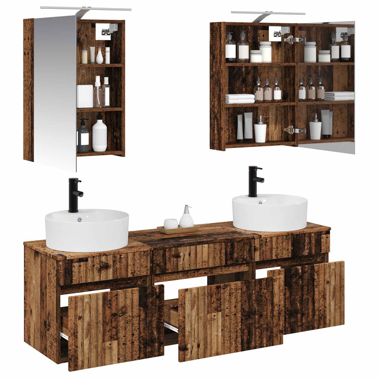 Set ormarića za kupaonicu 5 pcs Staro drvo 50 x 14,5 x 70 cm