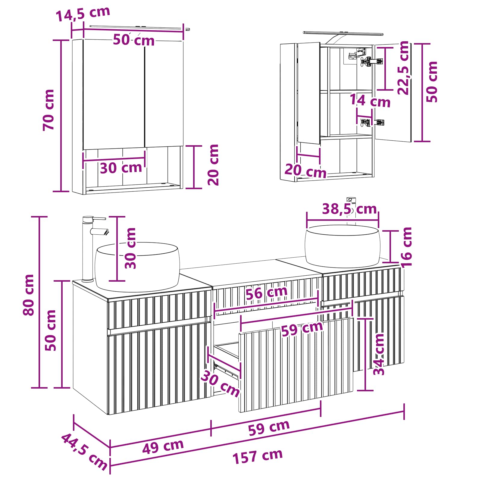 Set ormarića za kupaonicu 5 pcs Staro drvo 50 x 14,5 x 70 cm
