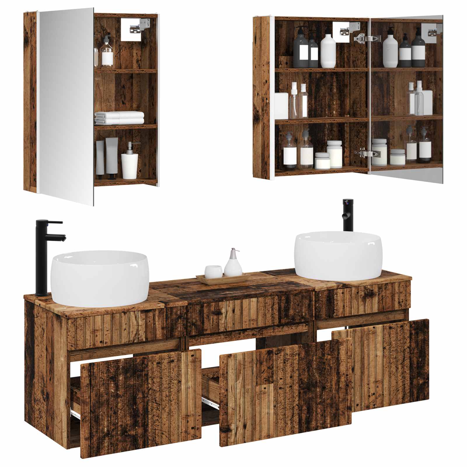 Set ormarića za kupaonicu 5 pcs Staro drvo 53 x 15,5 x 70 cm