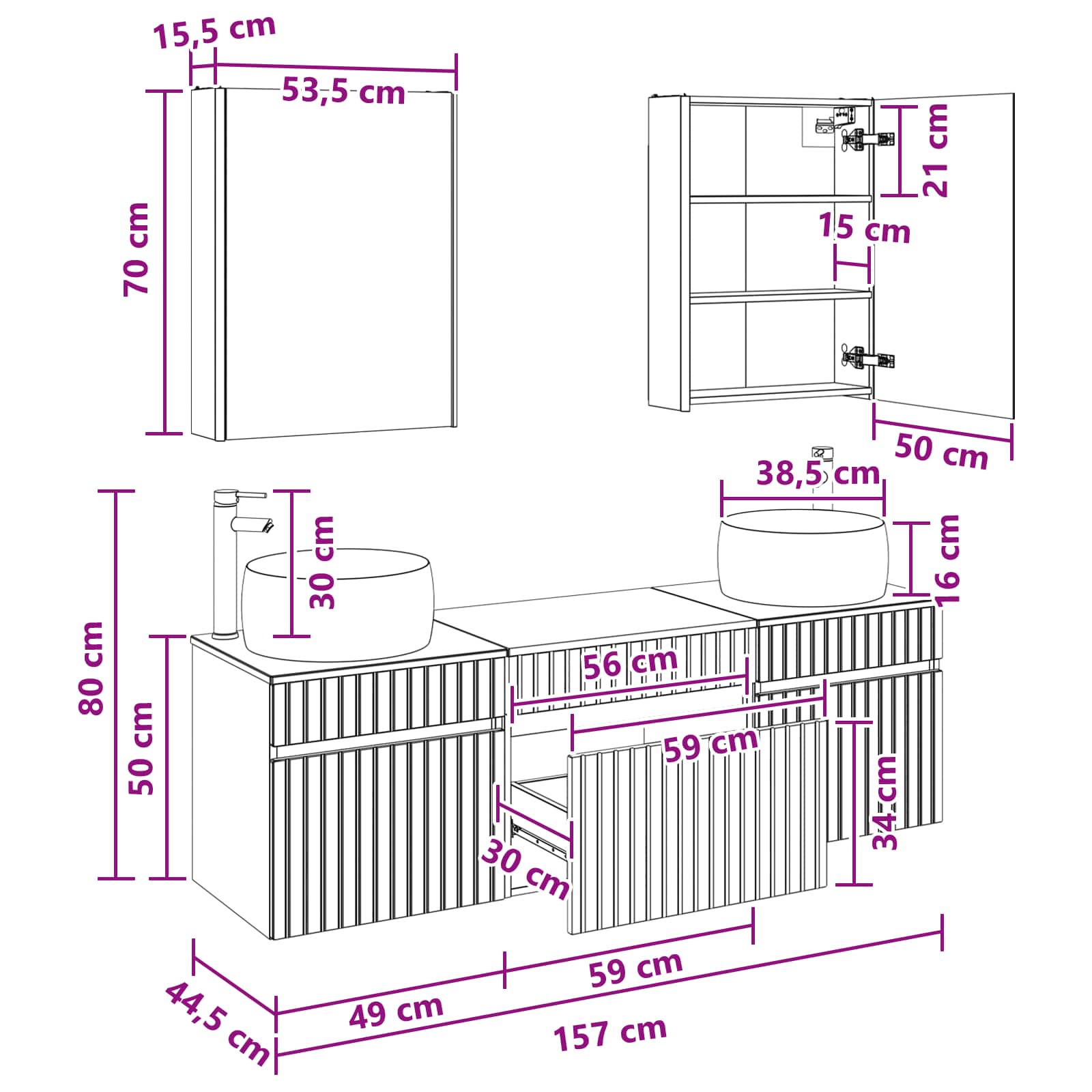 Set ormarića za kupaonicu 5 pcs Staro drvo 53 x 15,5 x 70 cm