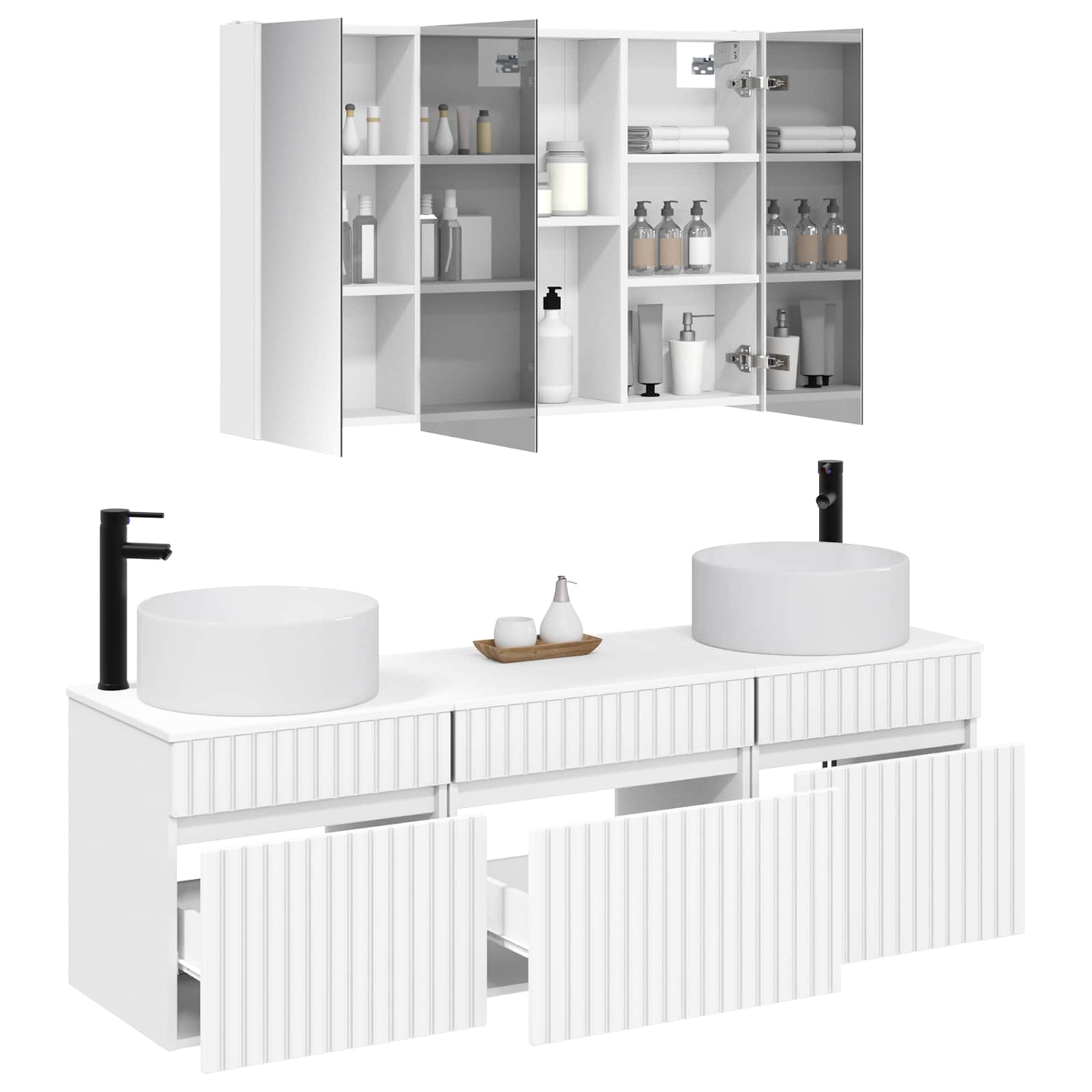 Set ormarića za kupaonicu 4 pcs Bijela 103,5 x 15,5 x 70 cm