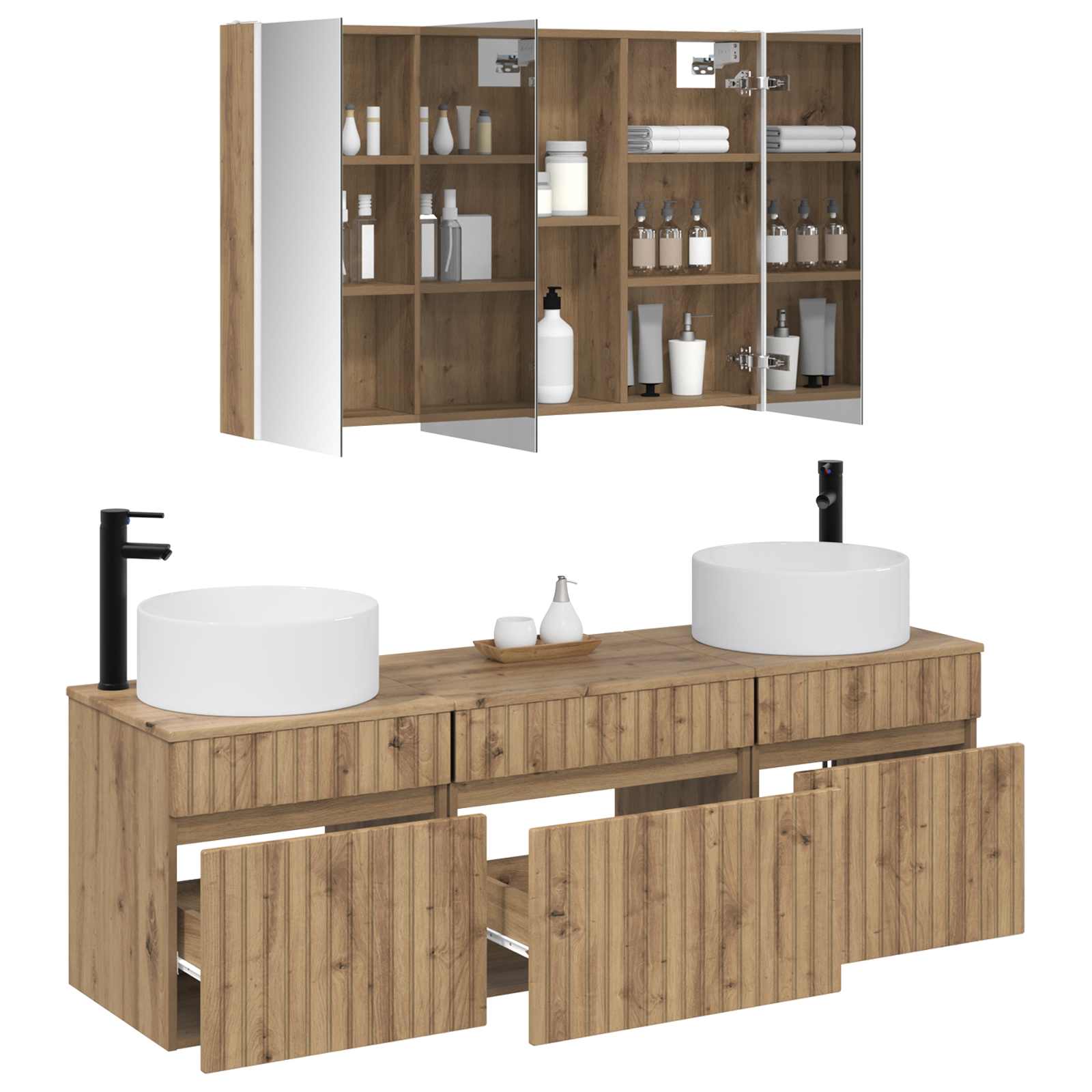 Set ormarića za kupaonicu 4 pcs Hrast artisan Konstruirano drvo