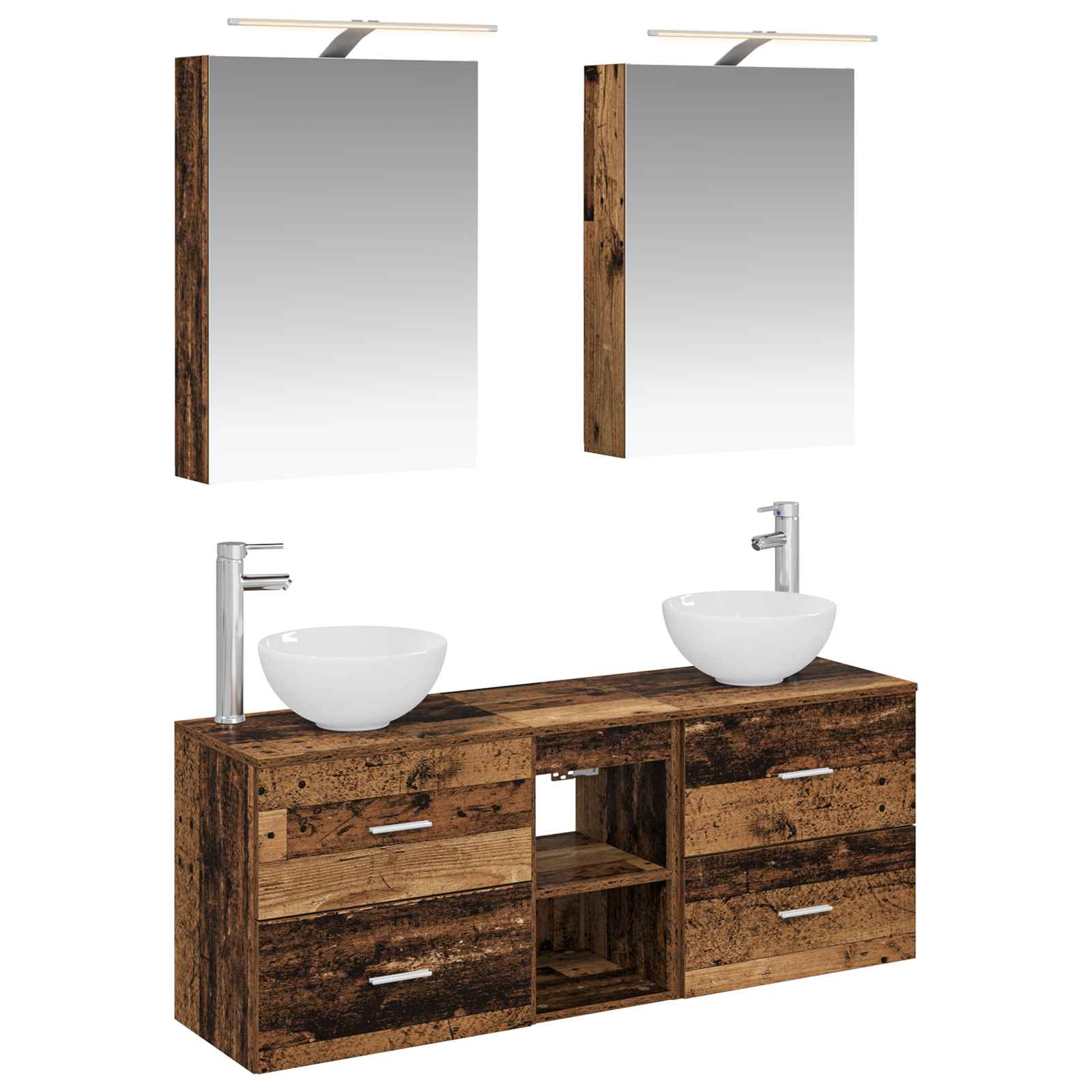 Set ormarića za kupaonicu 5 pcs Staro drvo 50 x 14,5 x 70 cm