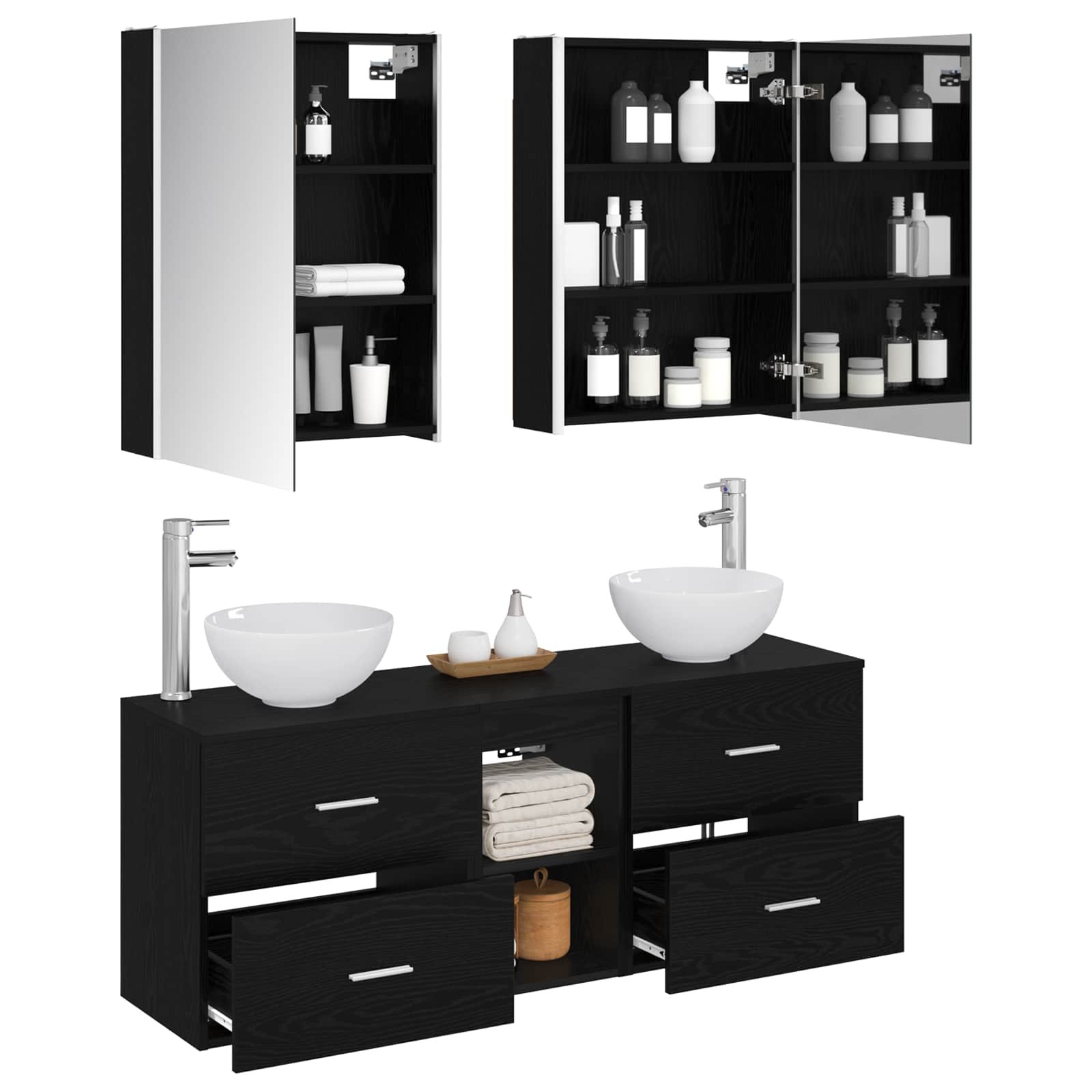 Set ormarića za kupaonicu 5 pcs Crni hrast 53 x 15,5 x 70 cm