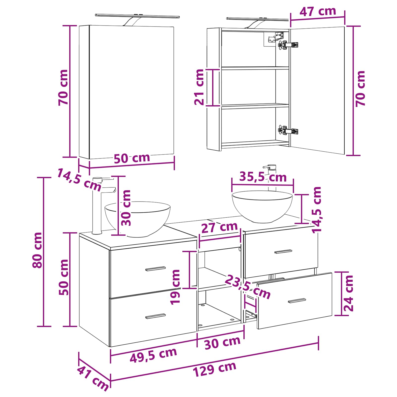 Set namještaja za kupaonicu 5 pcs Staro drvo