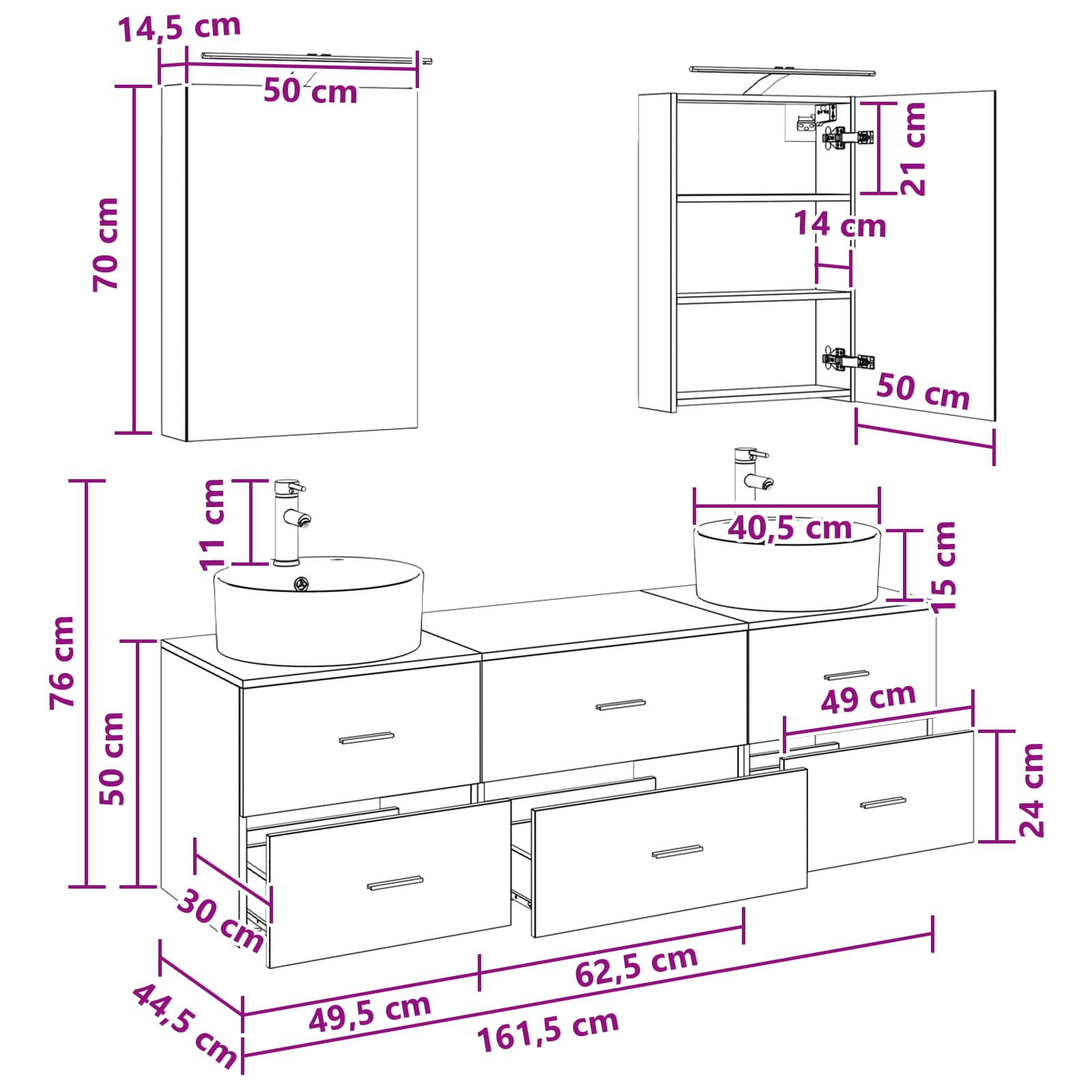 Set namještaja za kupaonicu 5 pcs Bijela