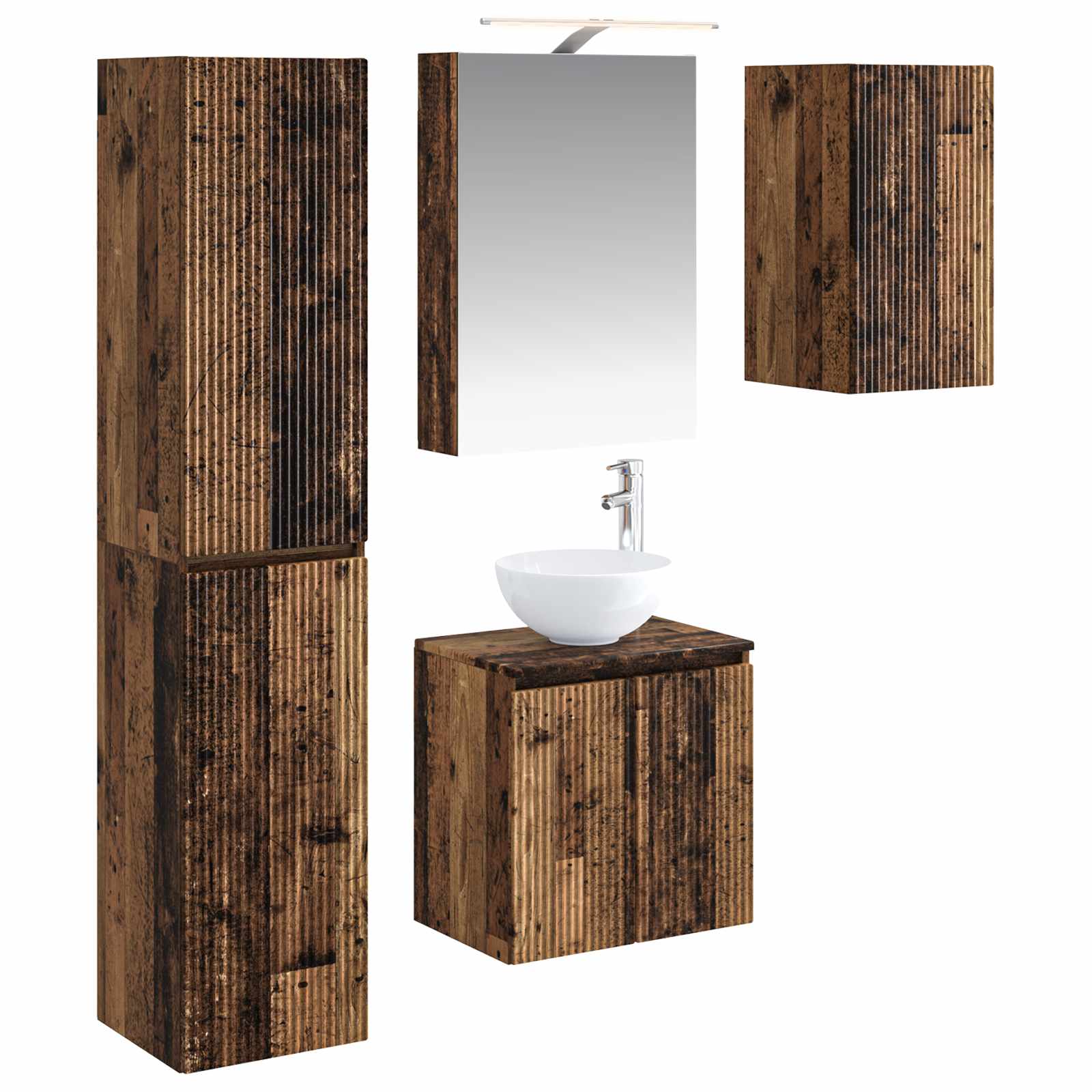 Set ormarića za kupaonicu 5 pcs Staro drvo 50 x 14,5 x 70 cm